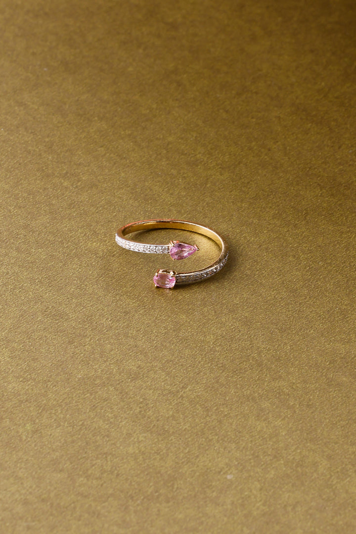 Huggies 14K Gold Pink Sapphire Ring: Diamond Accent, Dainty Design for Her