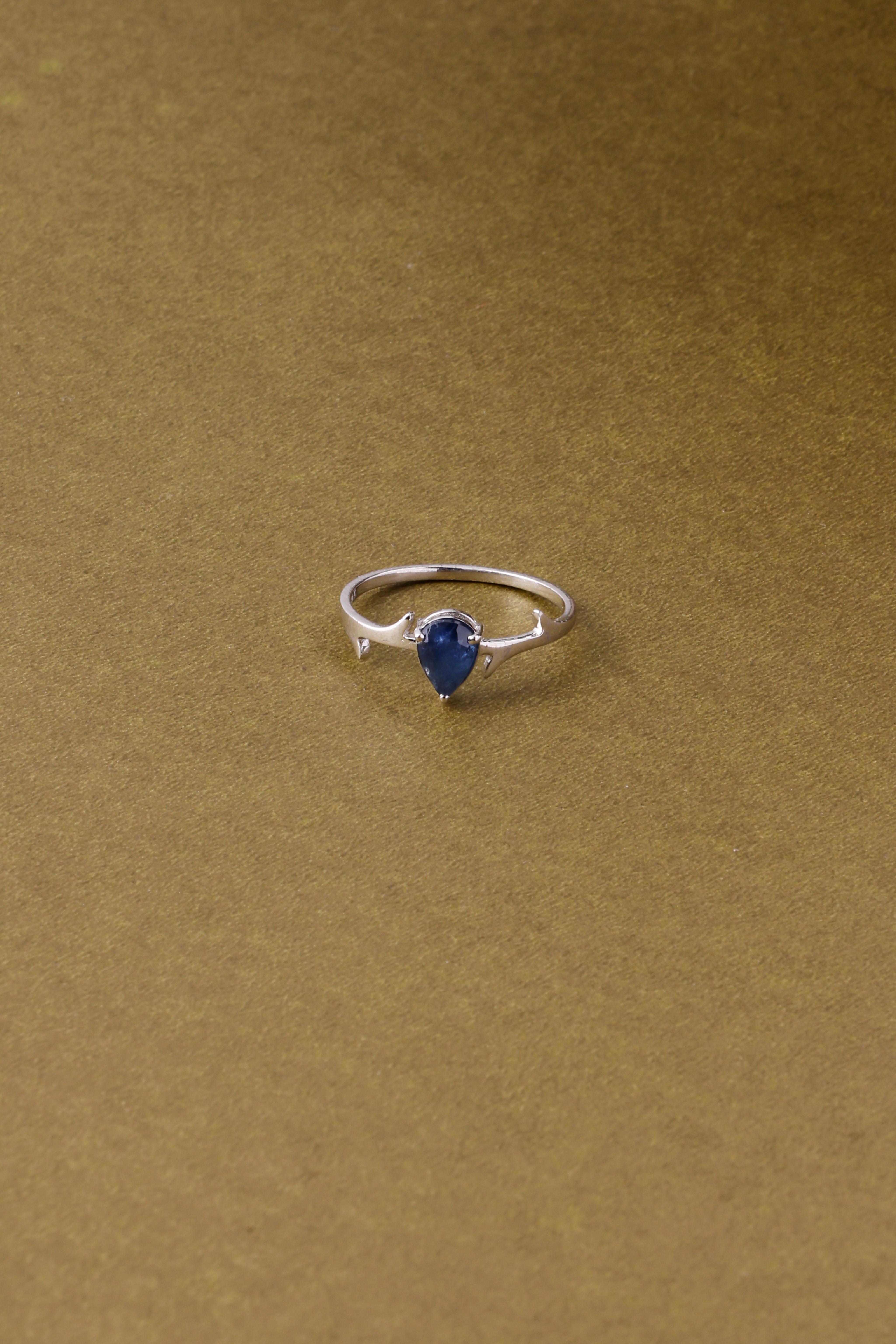 14K Gold Ring: Pear Blue Sapphire, Classy Eternity Designer Ring