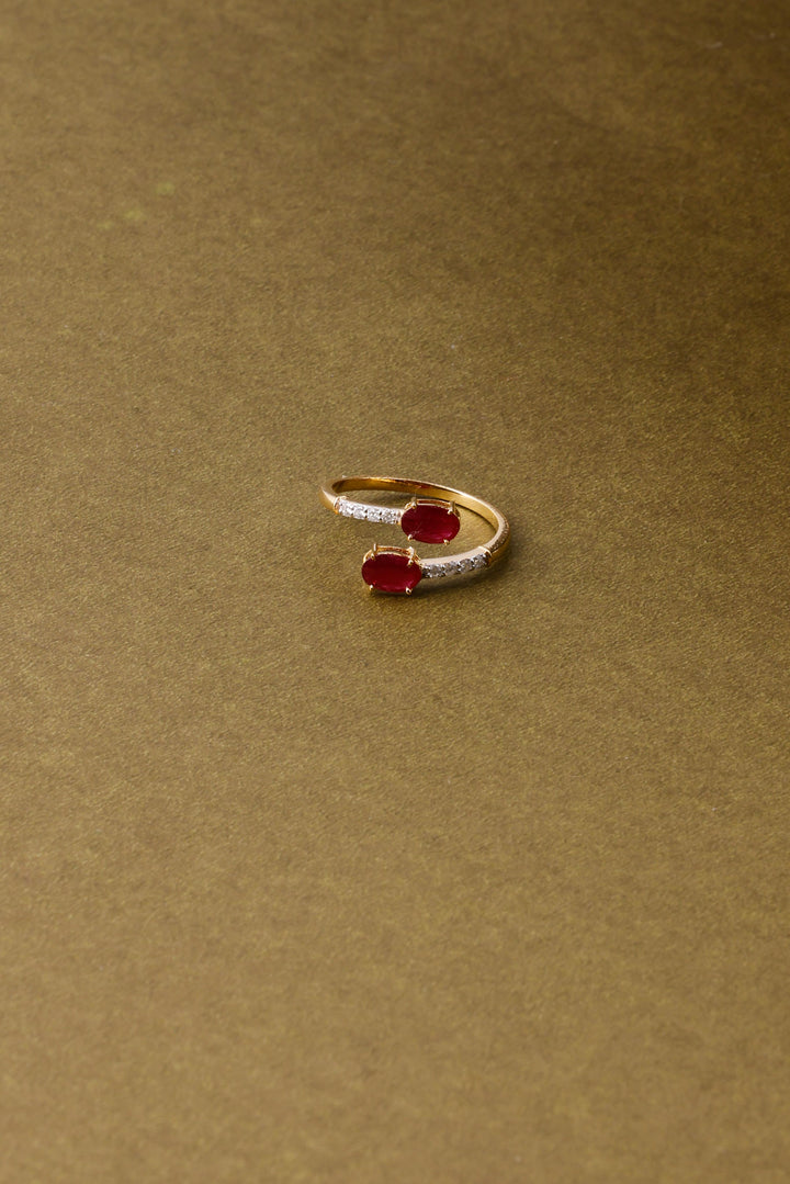 14K Gold Huggie Ring: Oval Ruby and Diamond Accent