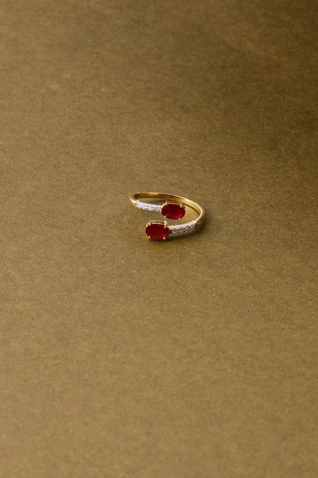 14K Gold Huggie Ring: Oval Ruby and Diamond Accent