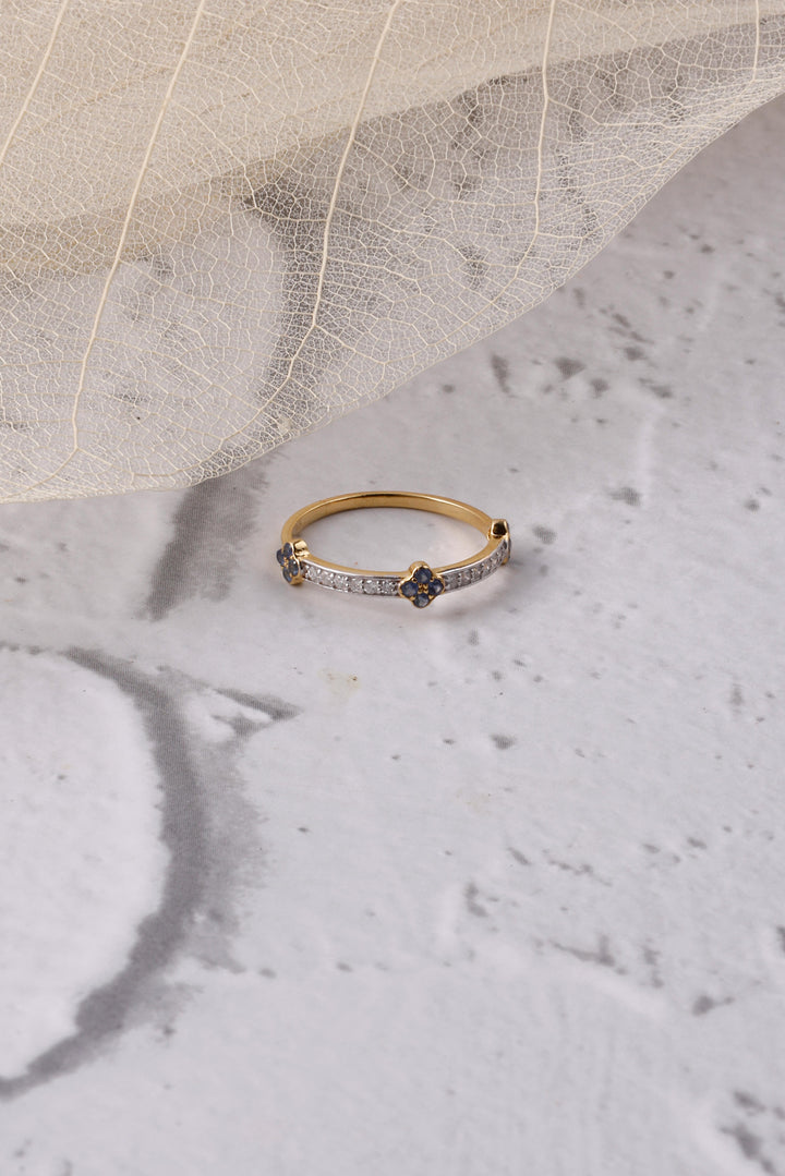 Full Band 14K Gold Blue Sapphire Ring: Diamond Eternity Band, Dainty Gift