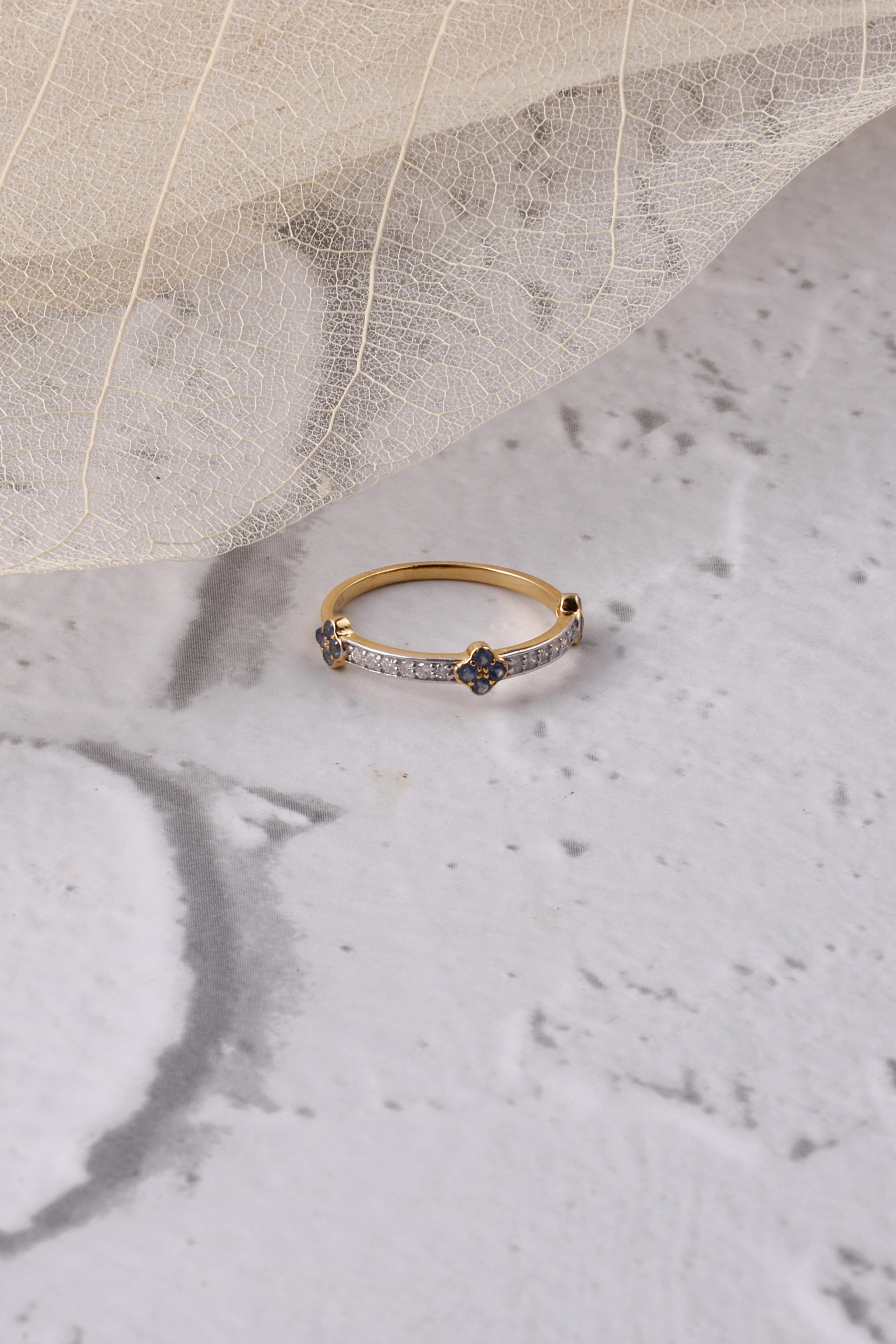 Full Band 14K Gold Blue Sapphire Ring: Diamond Eternity Band, Dainty Gift
