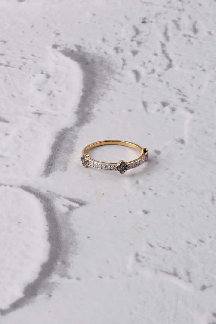 Full Band 14K Gold Blue Sapphire Ring: Diamond Eternity Band, Dainty Gift