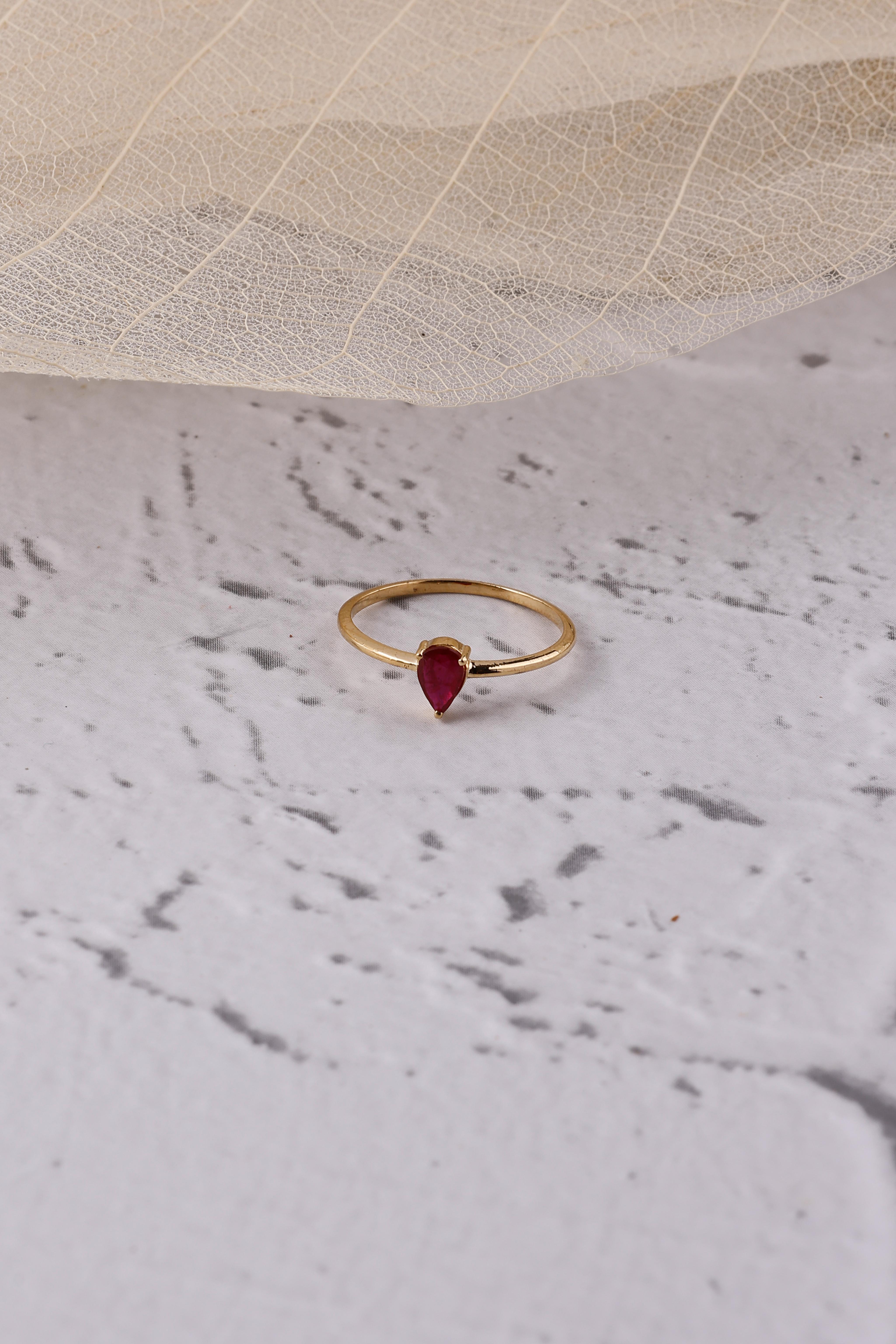 14K Gold Natural Ruby Pear Ring: Dainty Eternity Ring