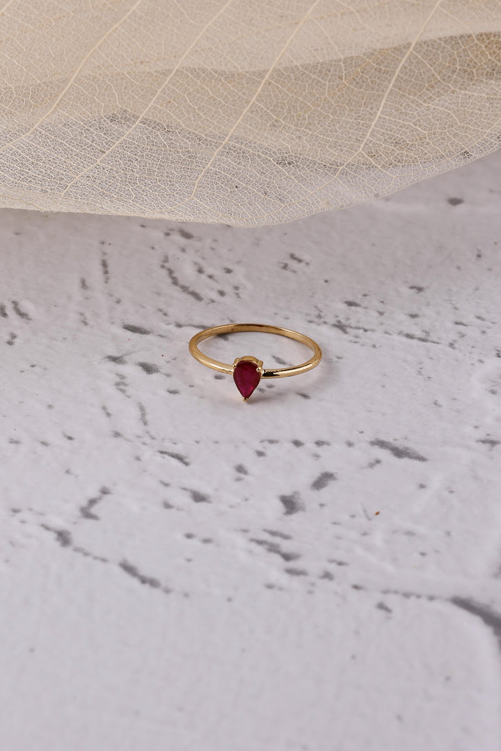14K Gold Natural Ruby Pear Ring: Dainty Eternity Ring