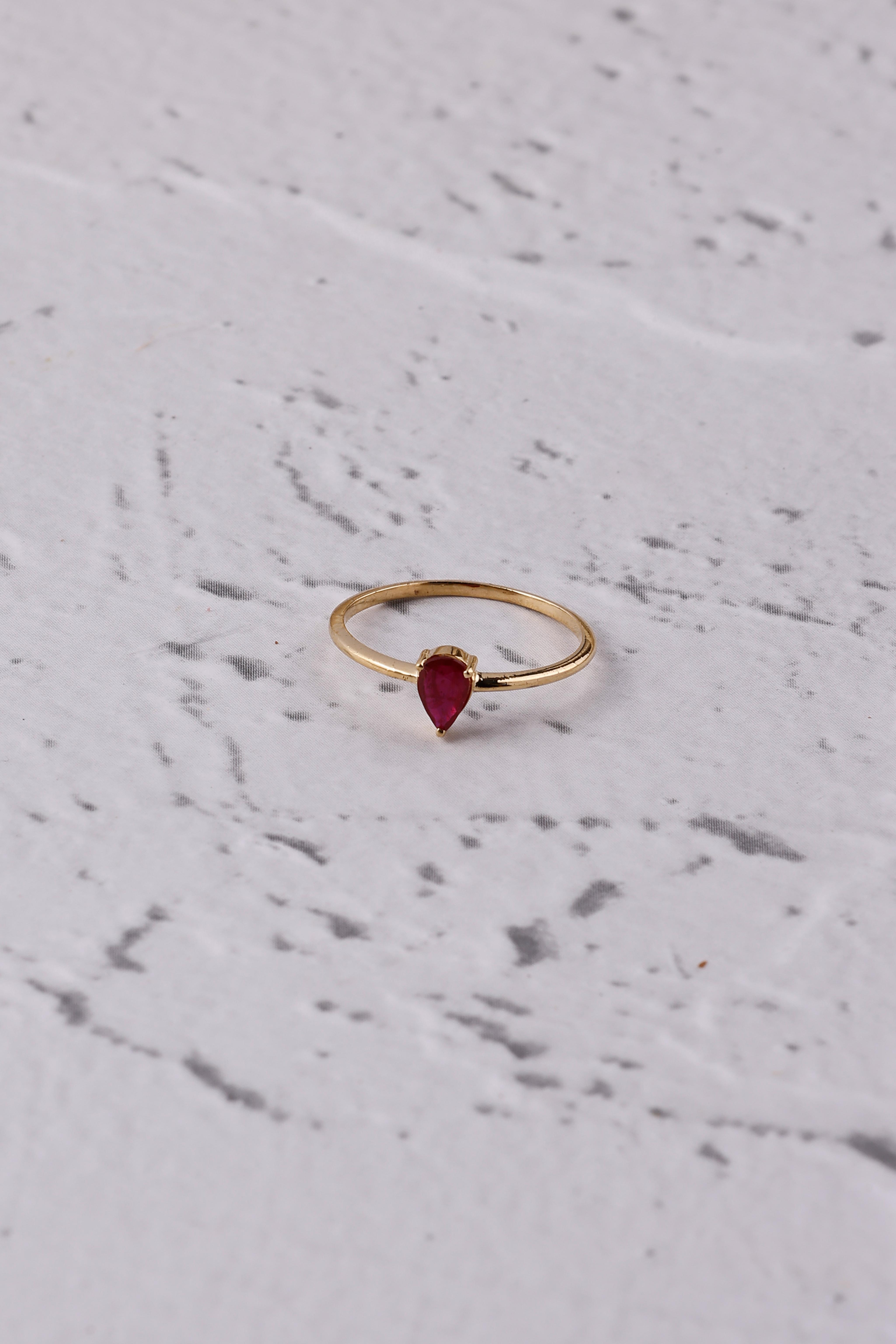 14K Gold Natural Ruby Pear Ring: Dainty Eternity Ring