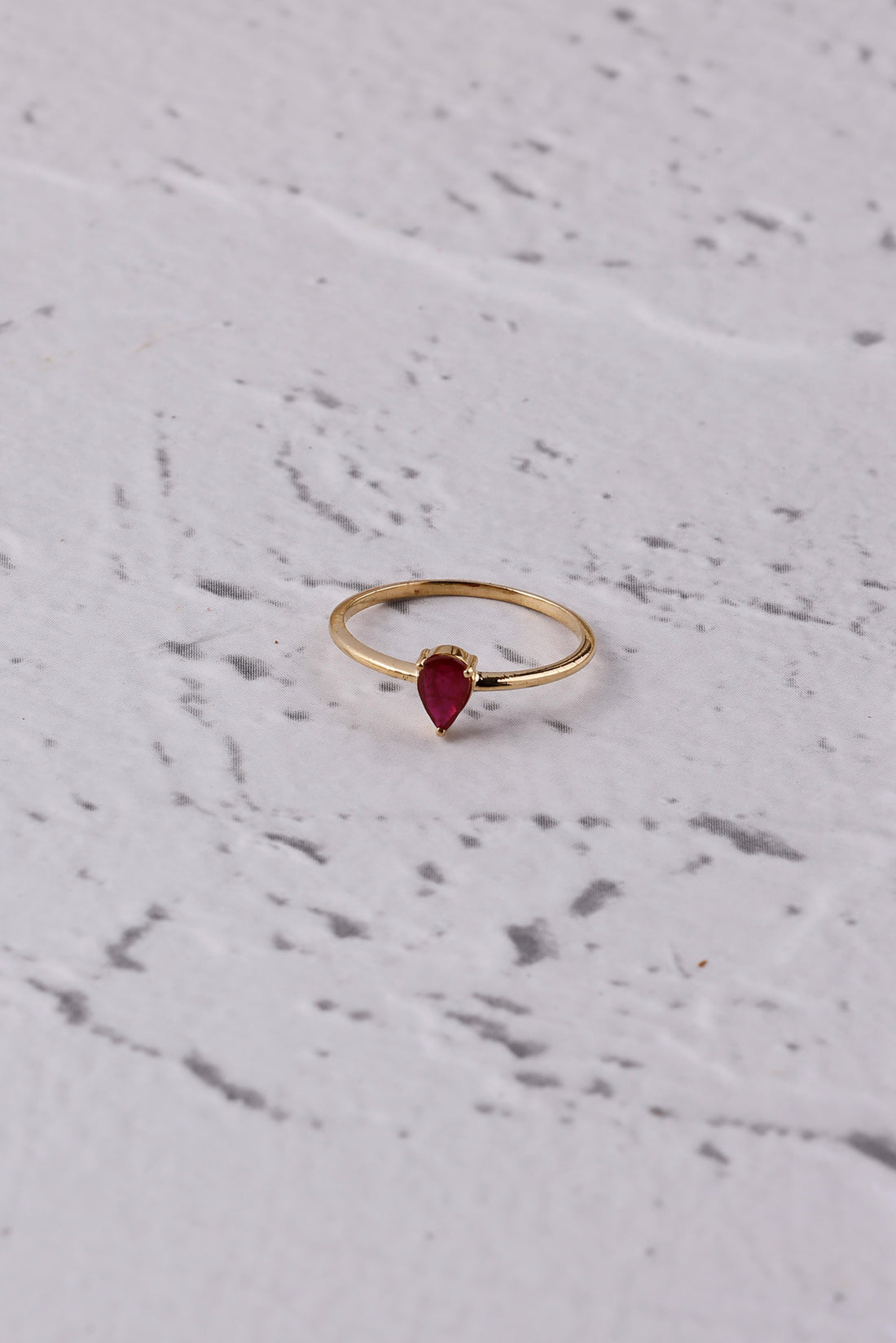 14K Gold Natural Ruby Pear Ring: Dainty Eternity Ring