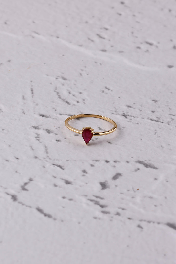 14K Gold Natural Ruby Pear Ring: Dainty Eternity Ring
