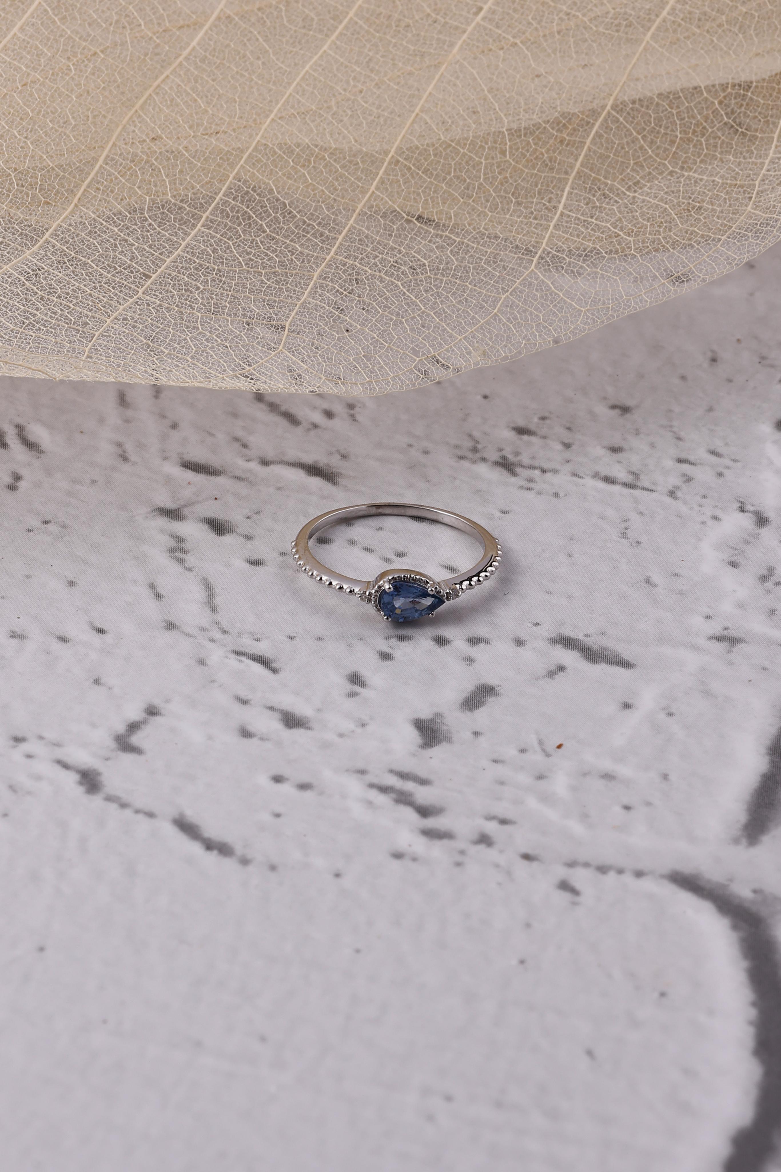 Avengers inspired 14K Gold Blue Sapphire Ring: Diamond Eternity Band, Dainty Gift