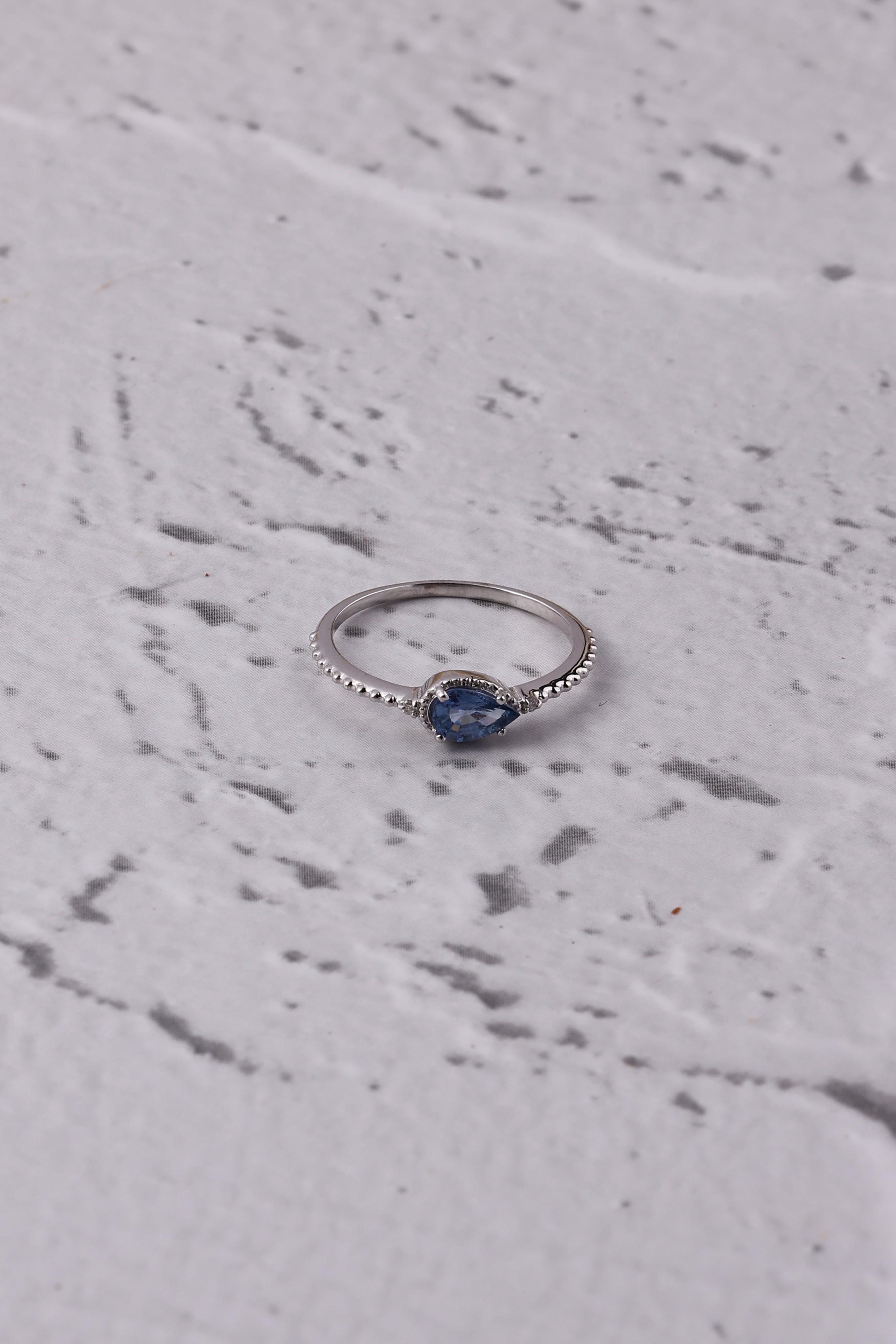 Avengers inspired 14K Gold Blue Sapphire Ring: Diamond Eternity Band, Dainty Gift