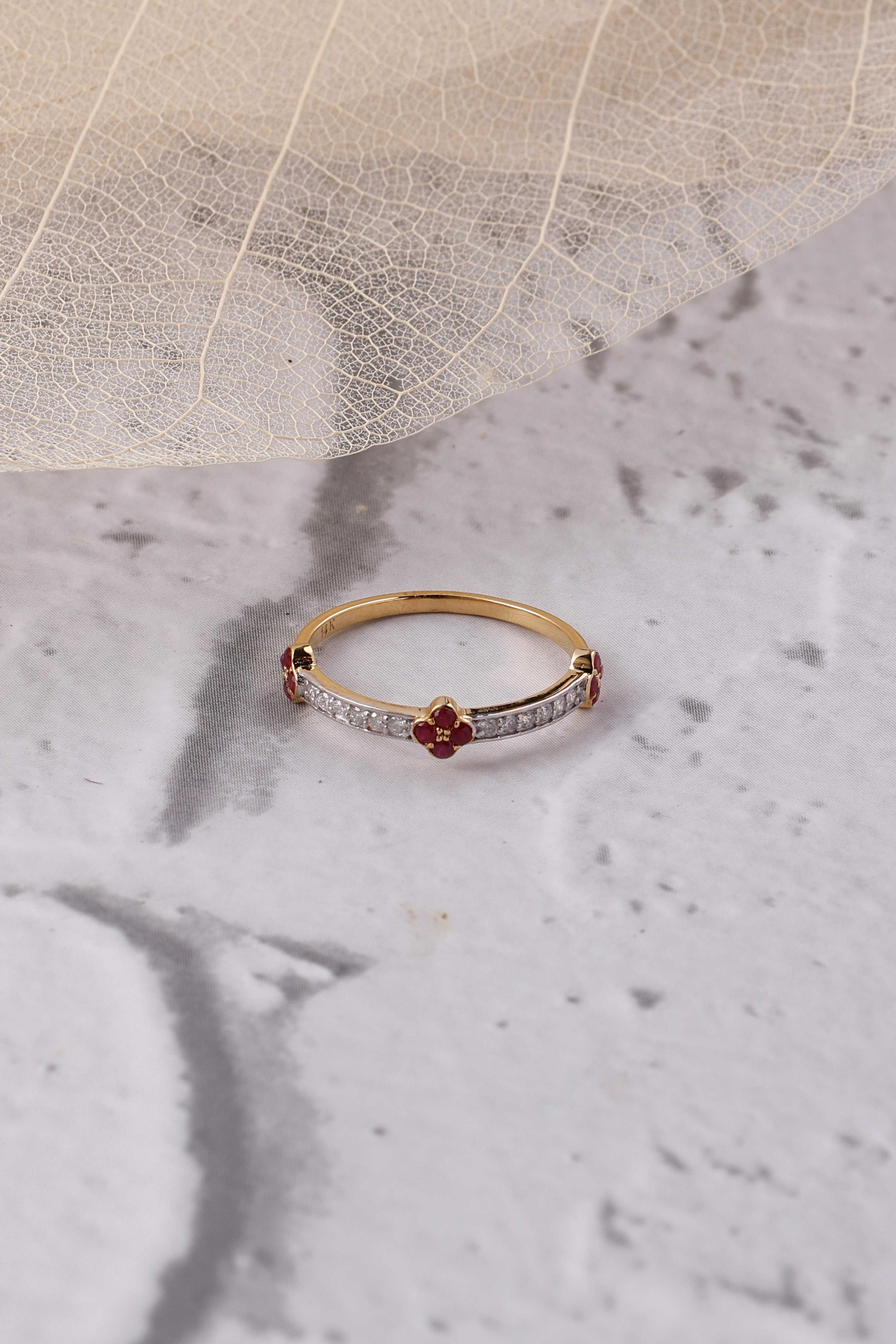 14K Gold Ruby Diamond Band Ring
