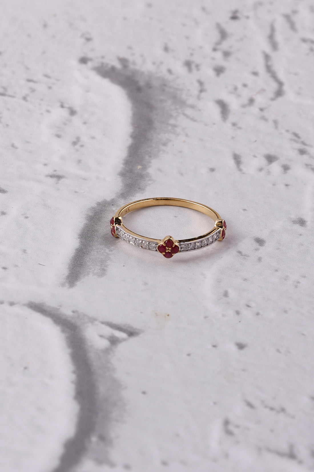 14K Gold Ruby Diamond Band Ring