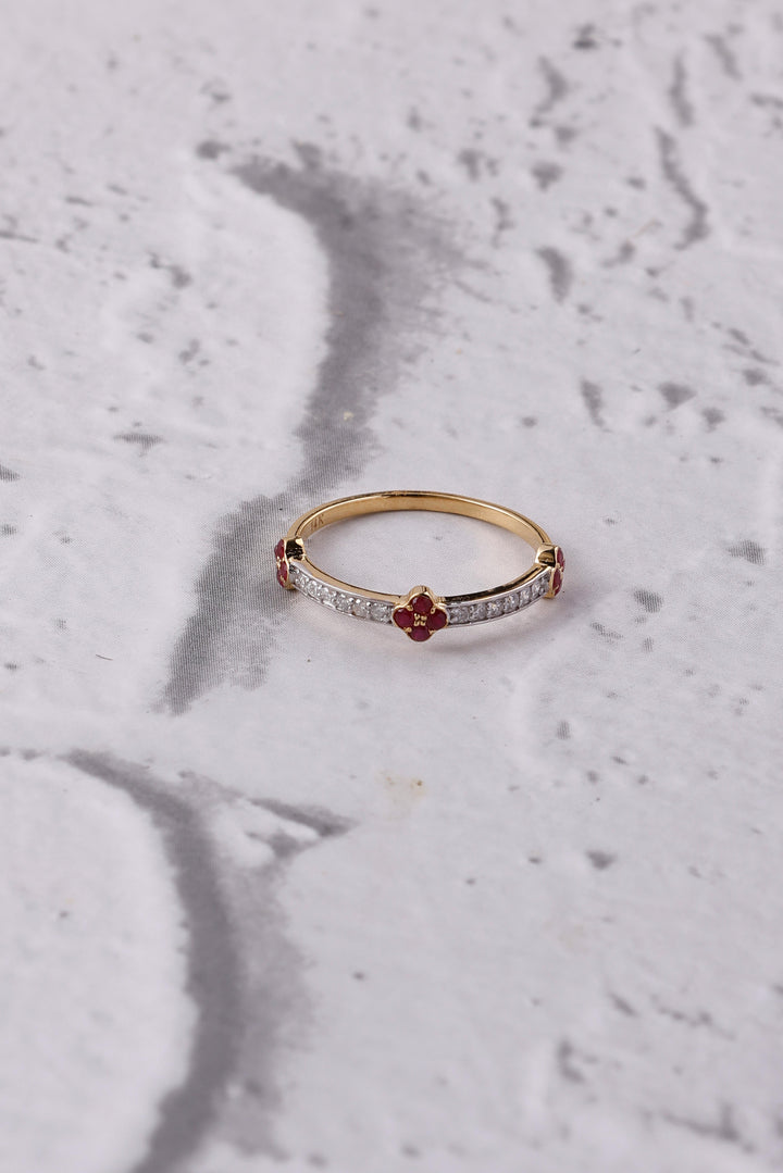 14K Gold Ruby Diamond Band Ring