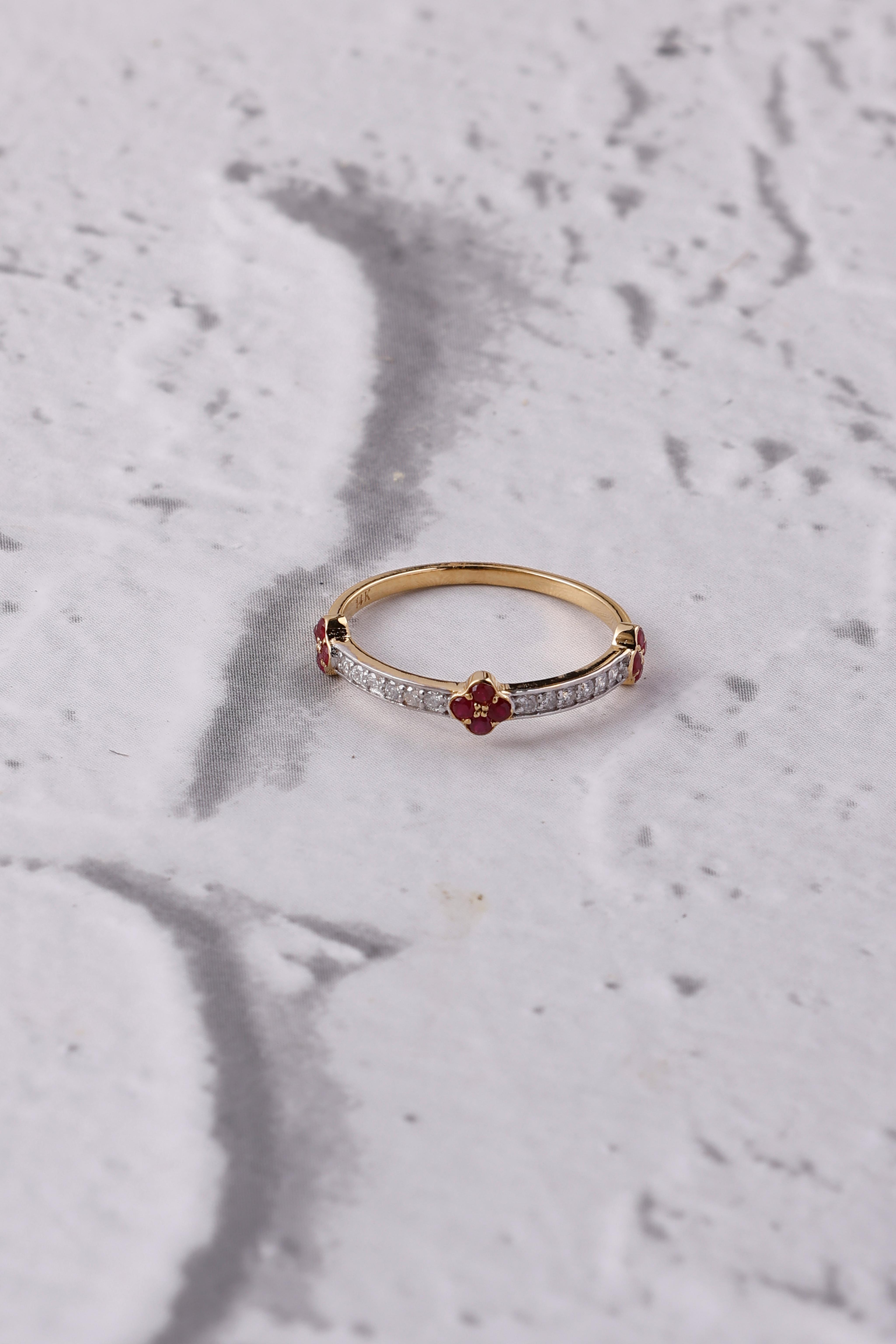 14K Gold Ruby Diamond Band Ring