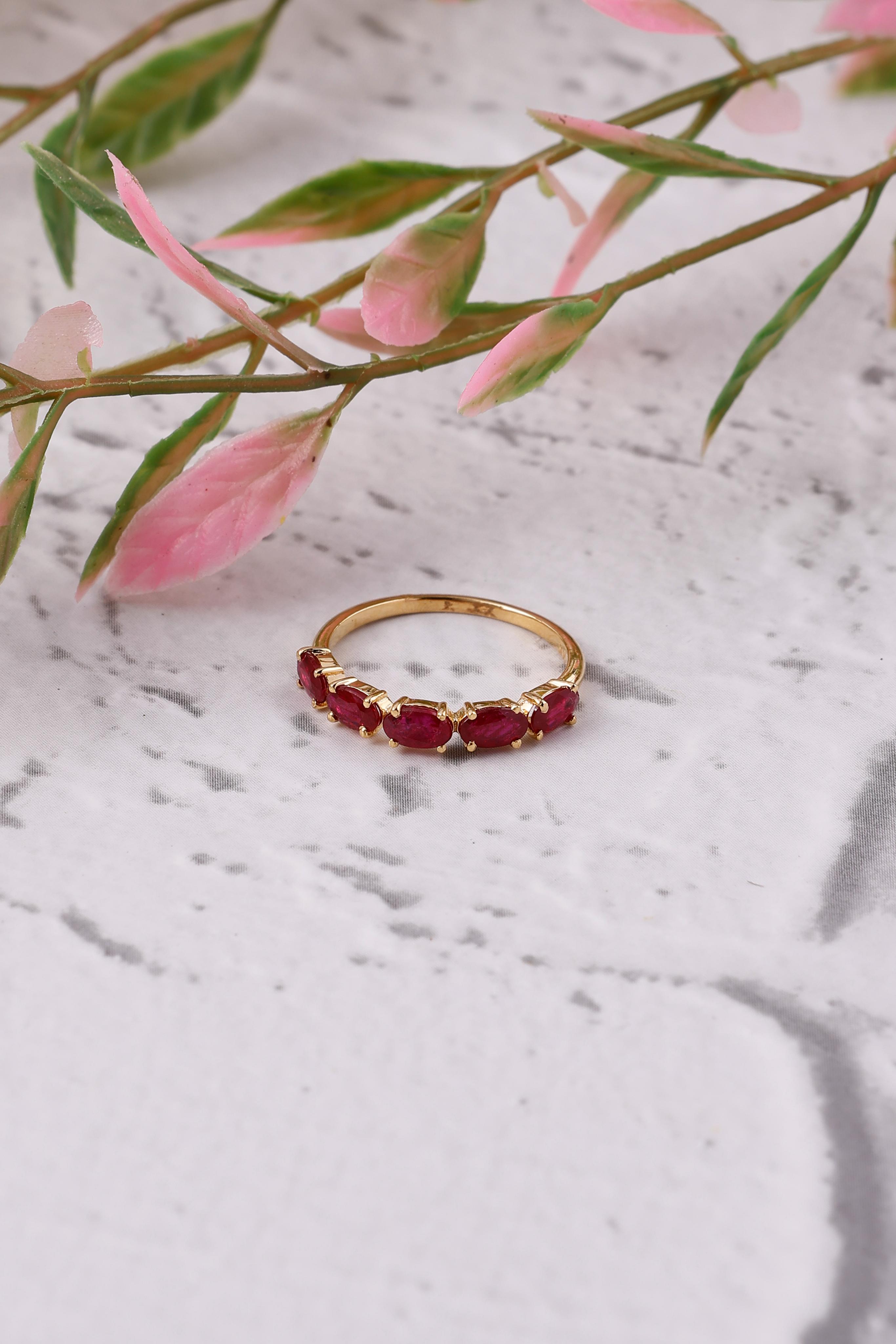 Ruby Ring 14K Gold Half Eternity Ring Band Oval Ring Customized Gift for her Anniversary Ring Statement ring