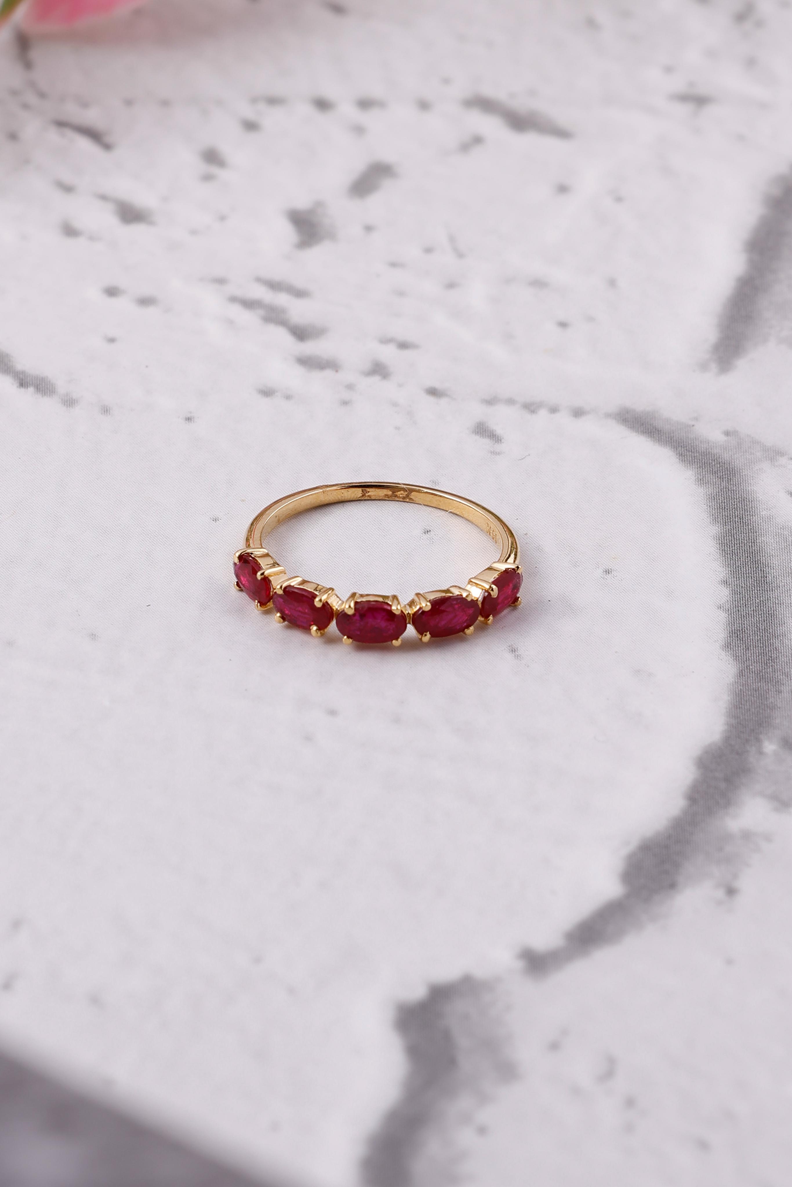 Ruby Ring 14K Gold Half Eternity Ring Band Oval Ring Customized Gift for her Anniversary Ring Statement ring