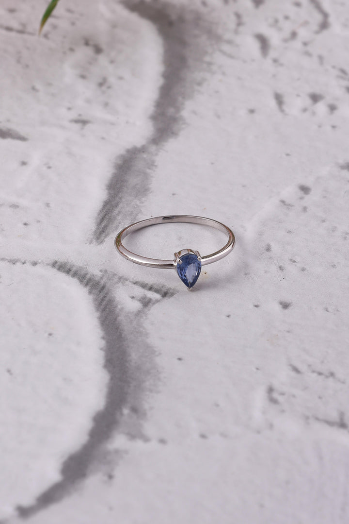 Dainty 14K Gold Ring: Pear Blue Sapphire, Classy Eternity Ring