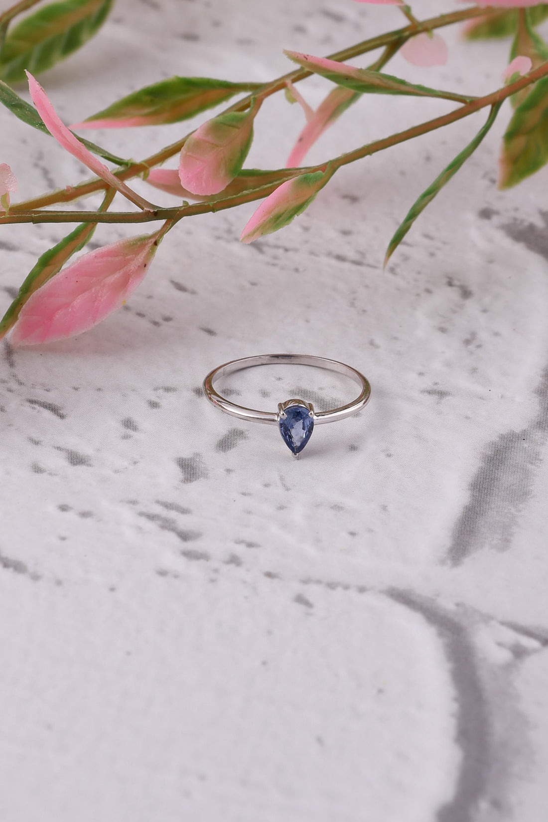 Dainty 14K Gold Ring: Pear Blue Sapphire, Classy Eternity Ring