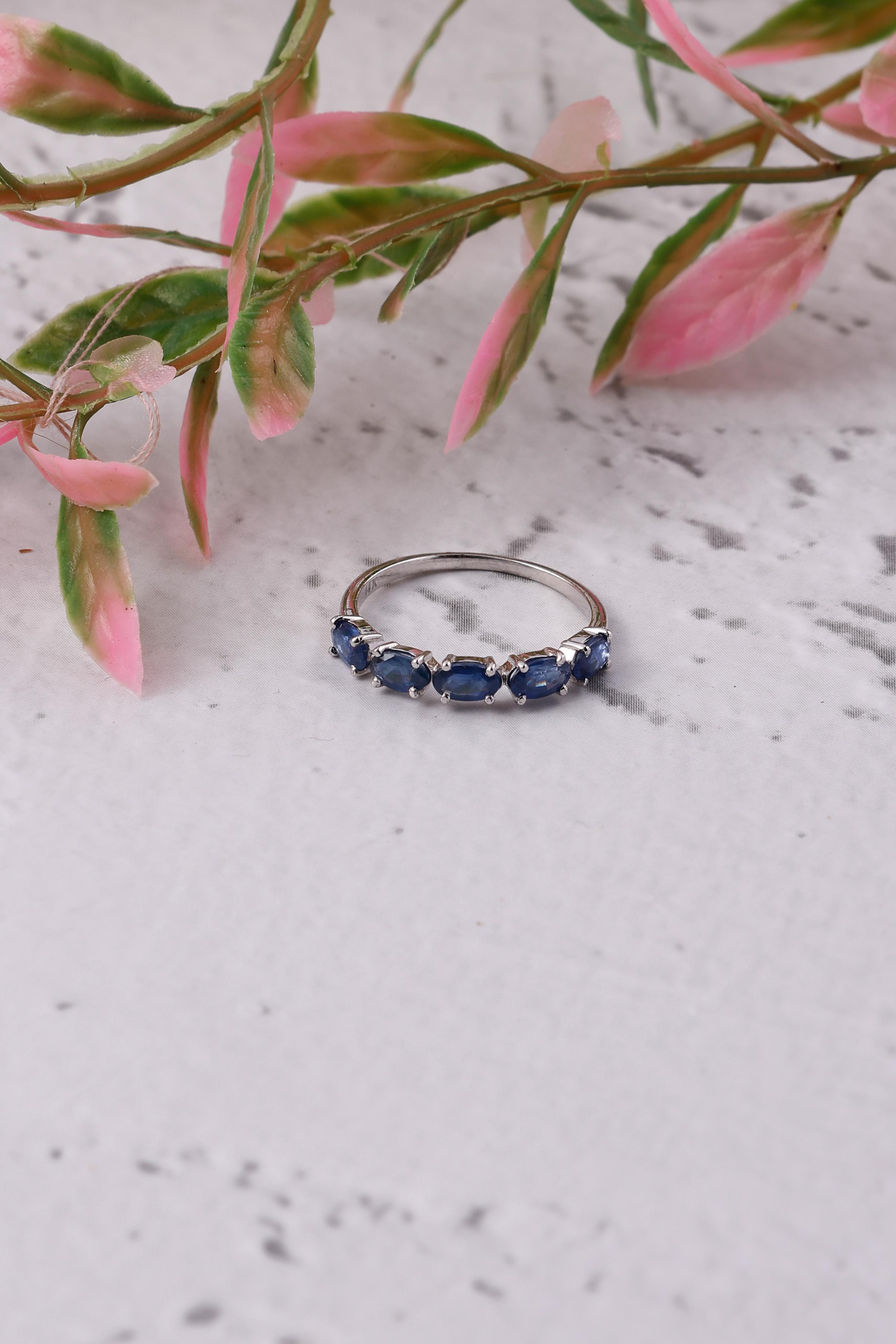 Blue Sapphire 14K Gold Half Eternity Ring