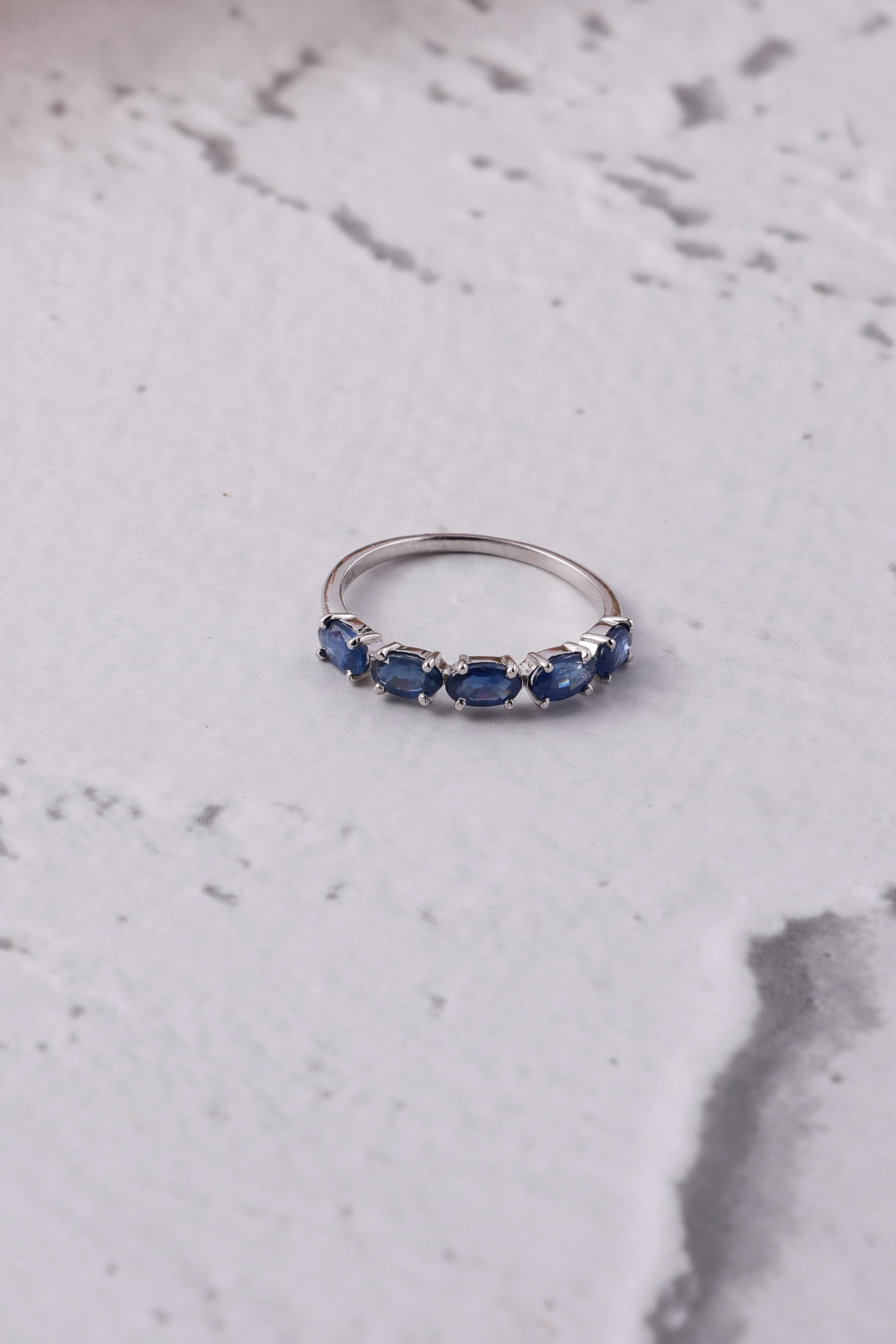 Blue Sapphire 14K Gold Half Eternity Ring
