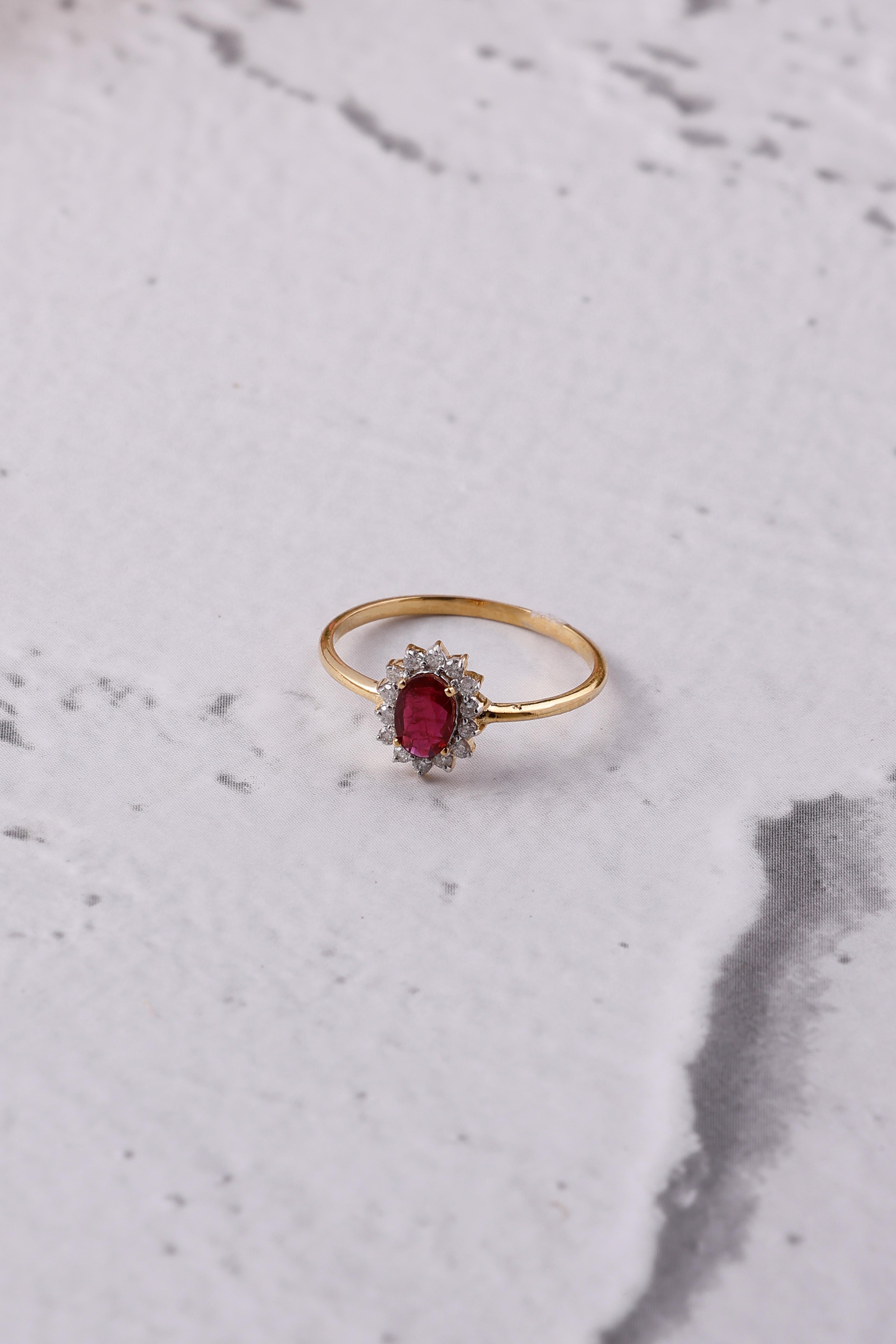 Sunflower 14K Gold Ruby and Diamond Eternity Ring: Dainty Design