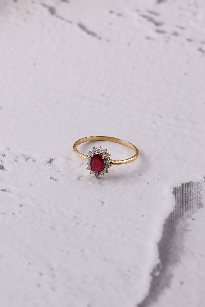 Sunflower 14K Gold Ruby and Diamond Eternity Ring: Dainty Design
