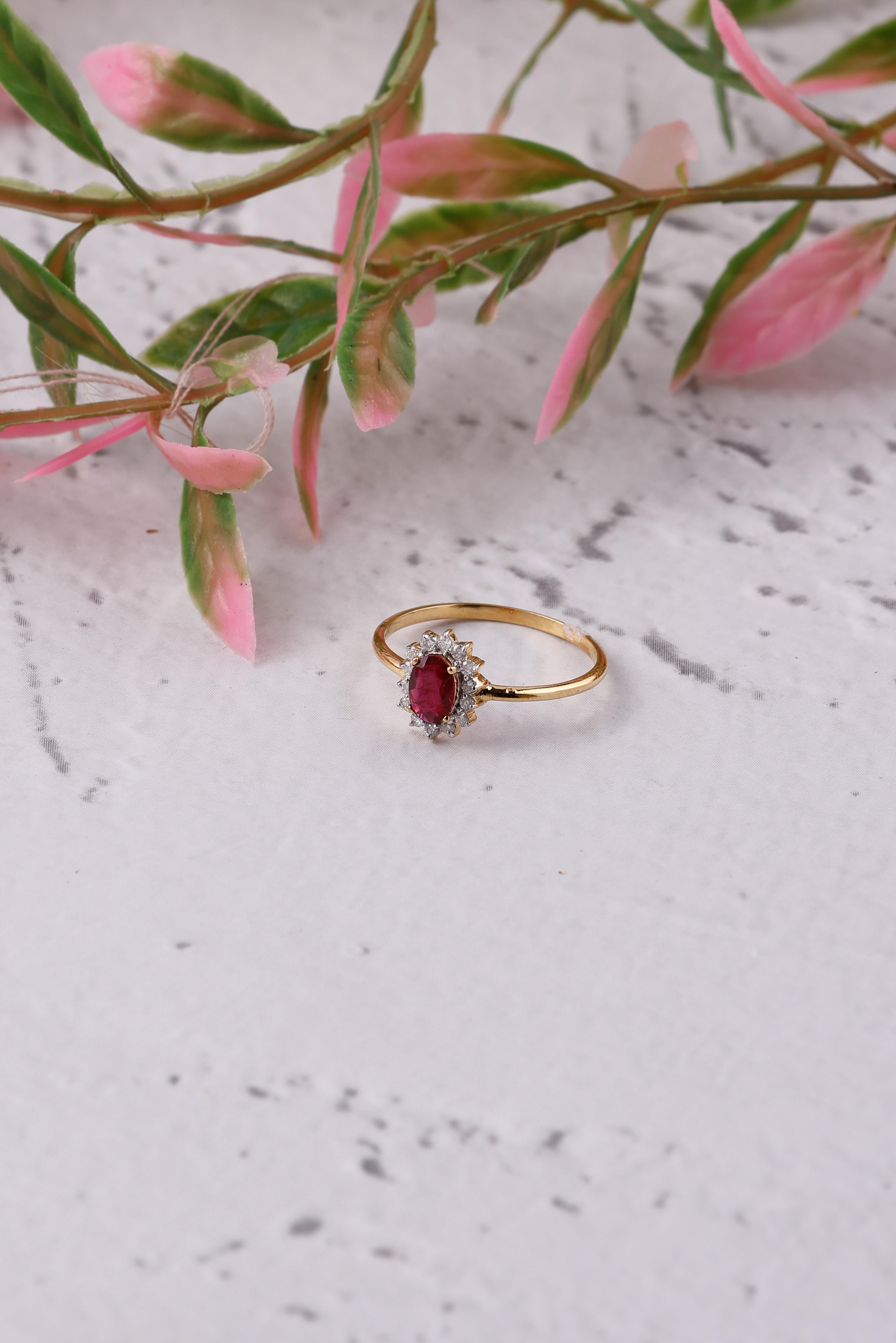 Sunflower 14K Gold Ruby and Diamond Eternity Ring: Dainty Design