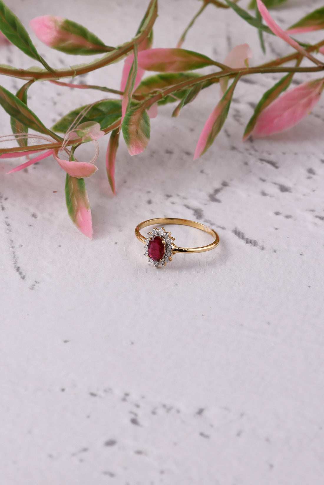 Sunflower 14K Gold Ruby and Diamond Eternity Ring: Dainty Design