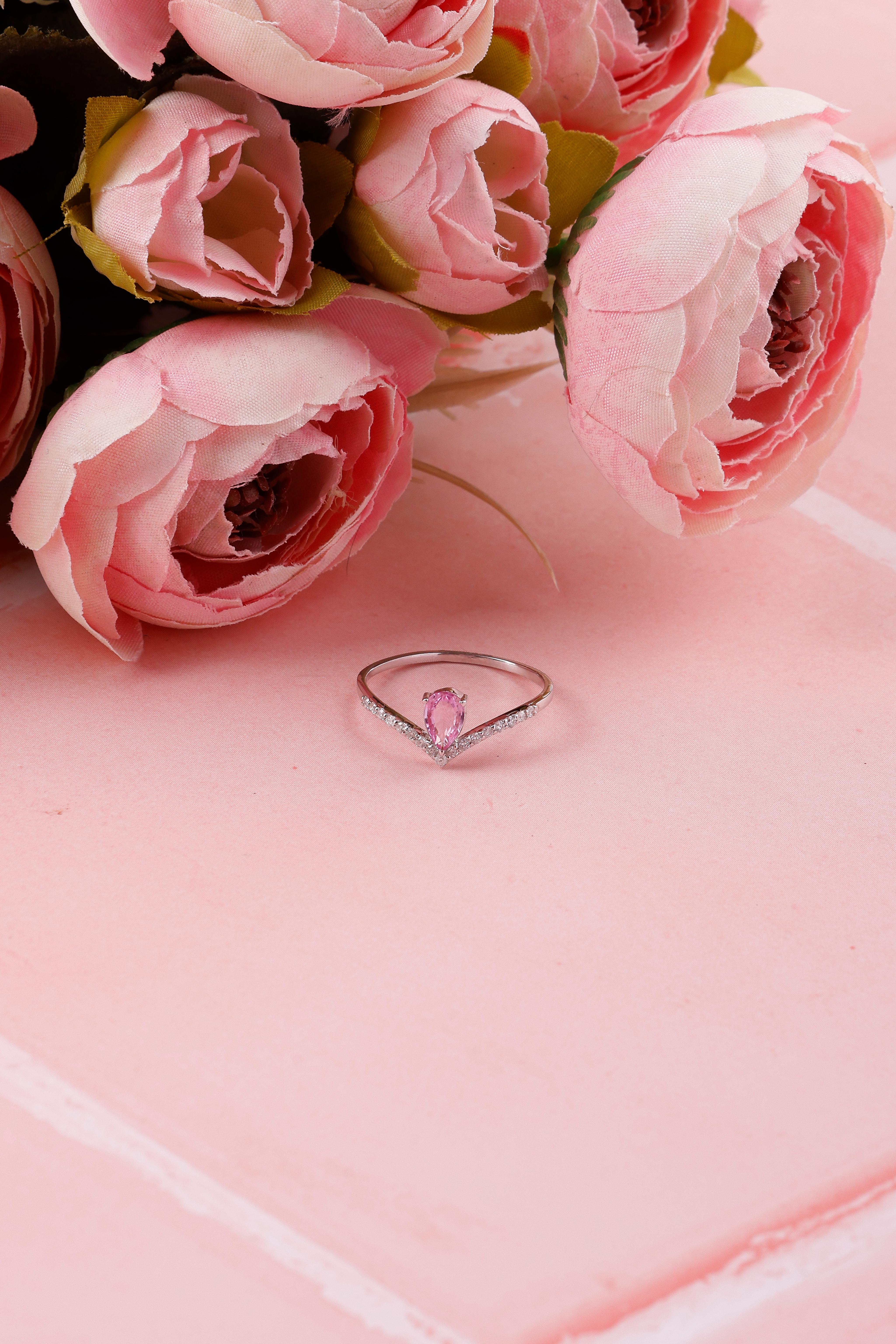 Kylie Jenner inspired 14K gold Pink Sapphire Diamond Ring