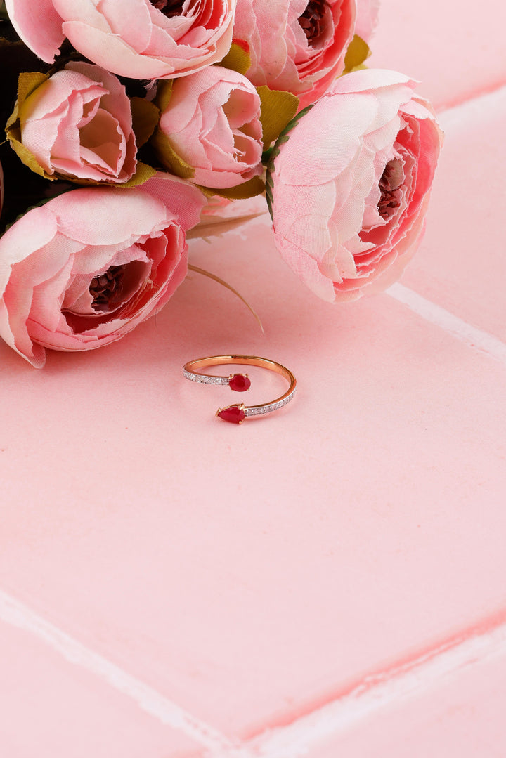 Huggies 14K Gold Ruby and Diamond Ring: Dainty Eternity Design for Her