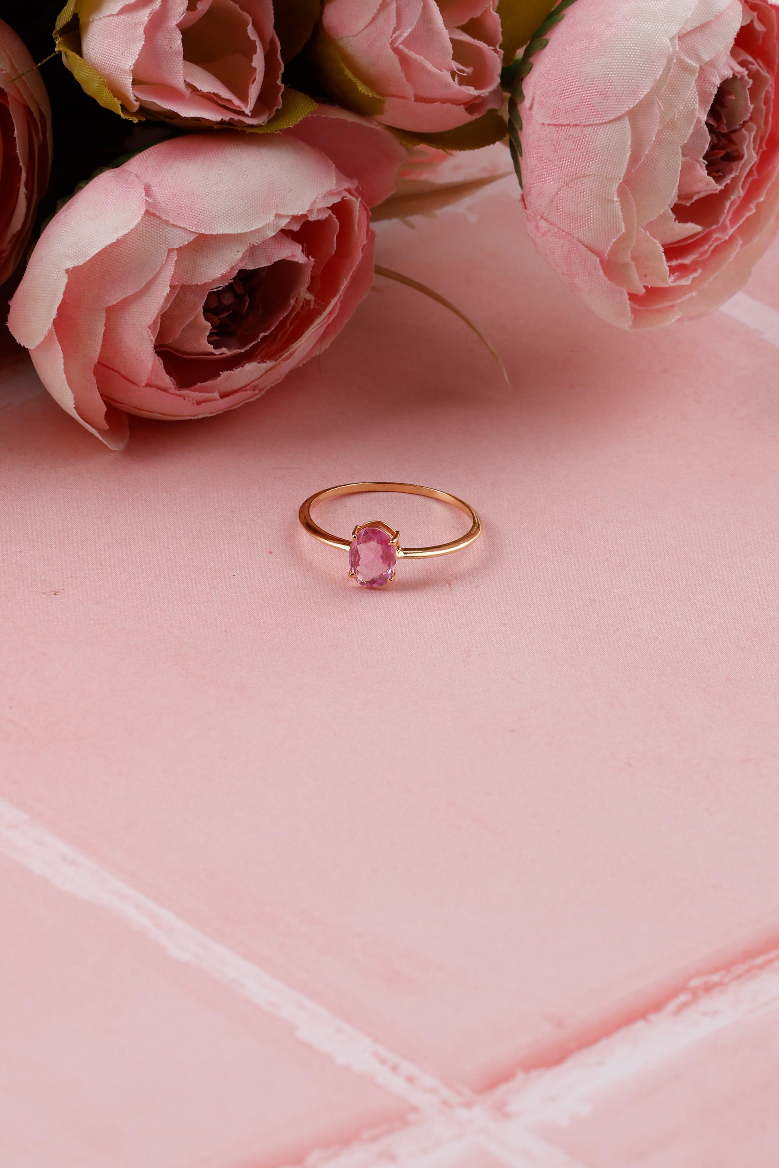 Pink Sapphire 14K Gold Ring: Dainty Eternity Band