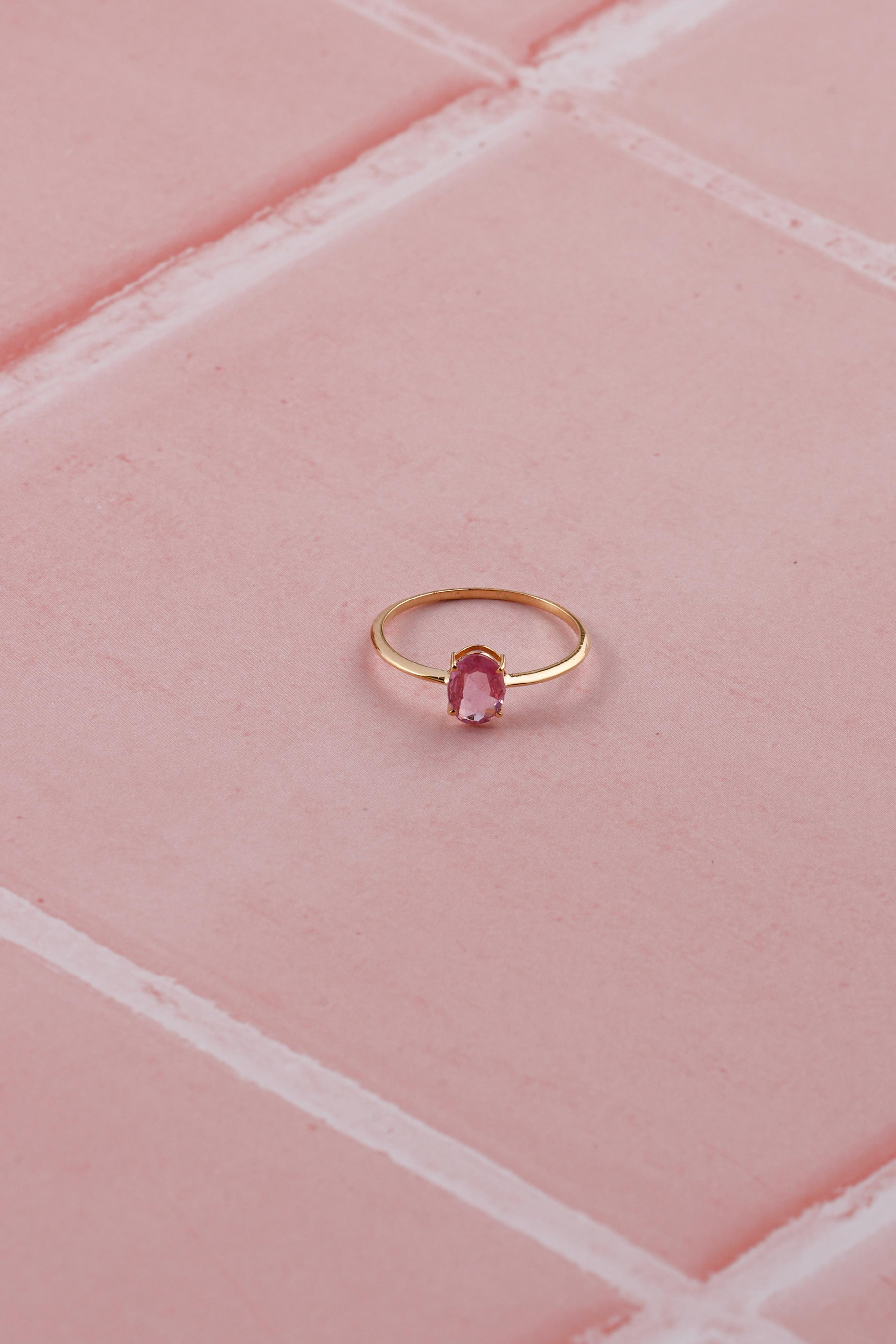 Pink Sapphire 14K Gold Ring: Dainty Eternity Band