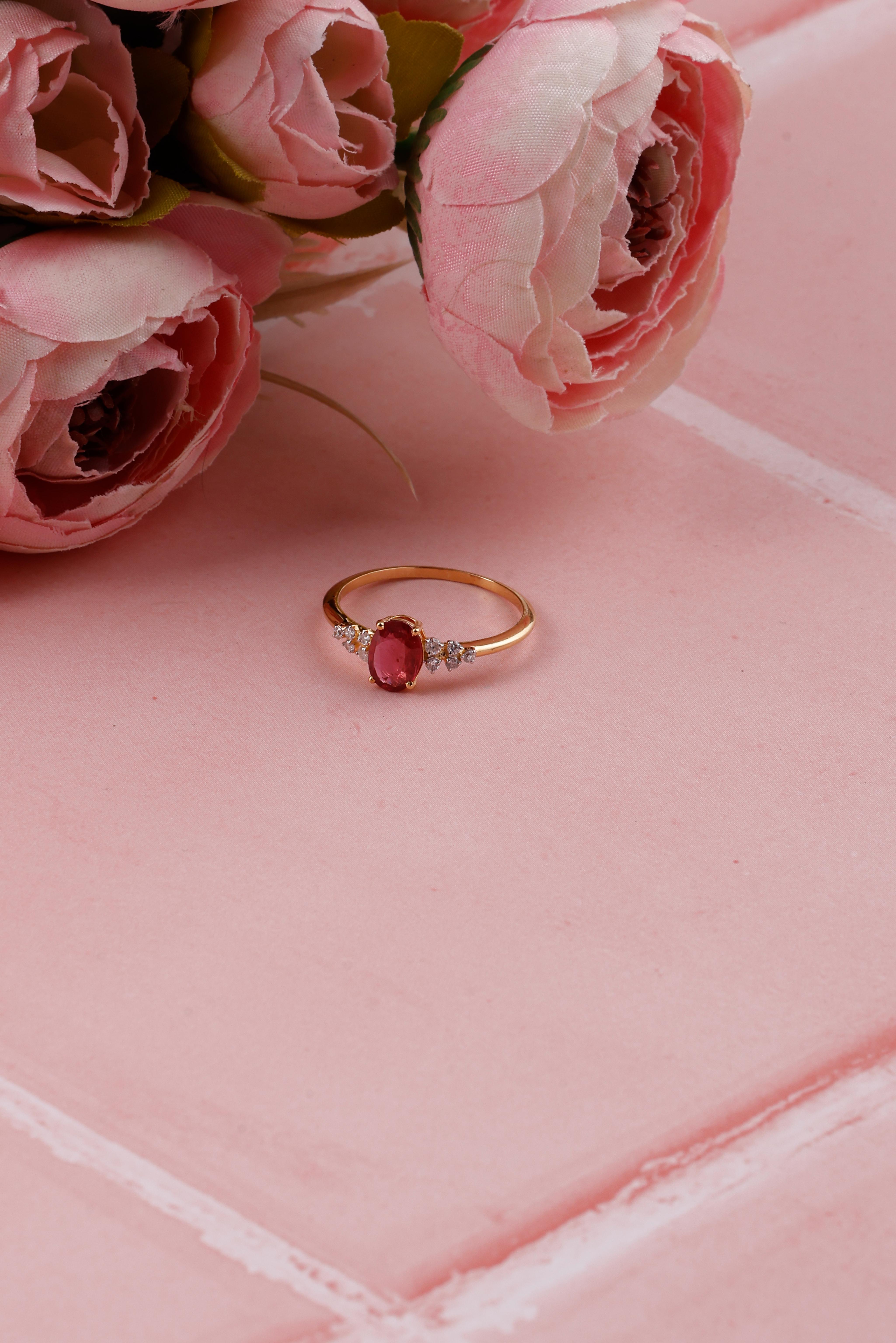 14K Gold Ruby and Diamond Ring: Dainty Eternity Design for Her