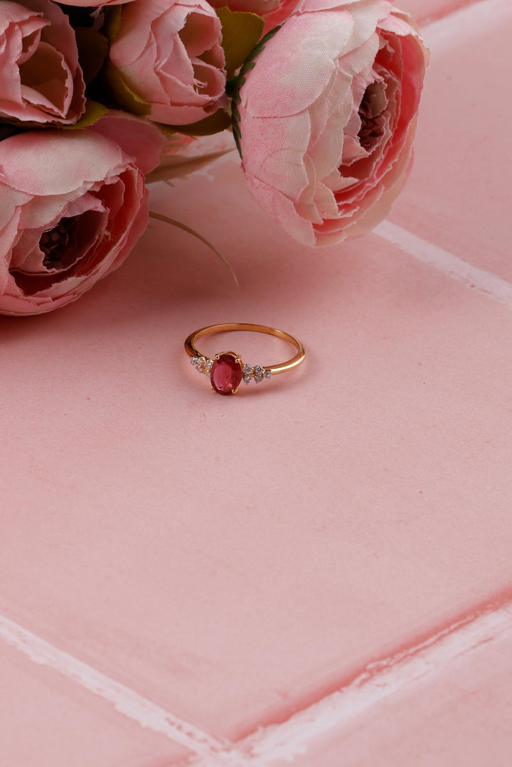 14K Gold Ruby and Diamond Ring: Dainty Eternity Design for Her