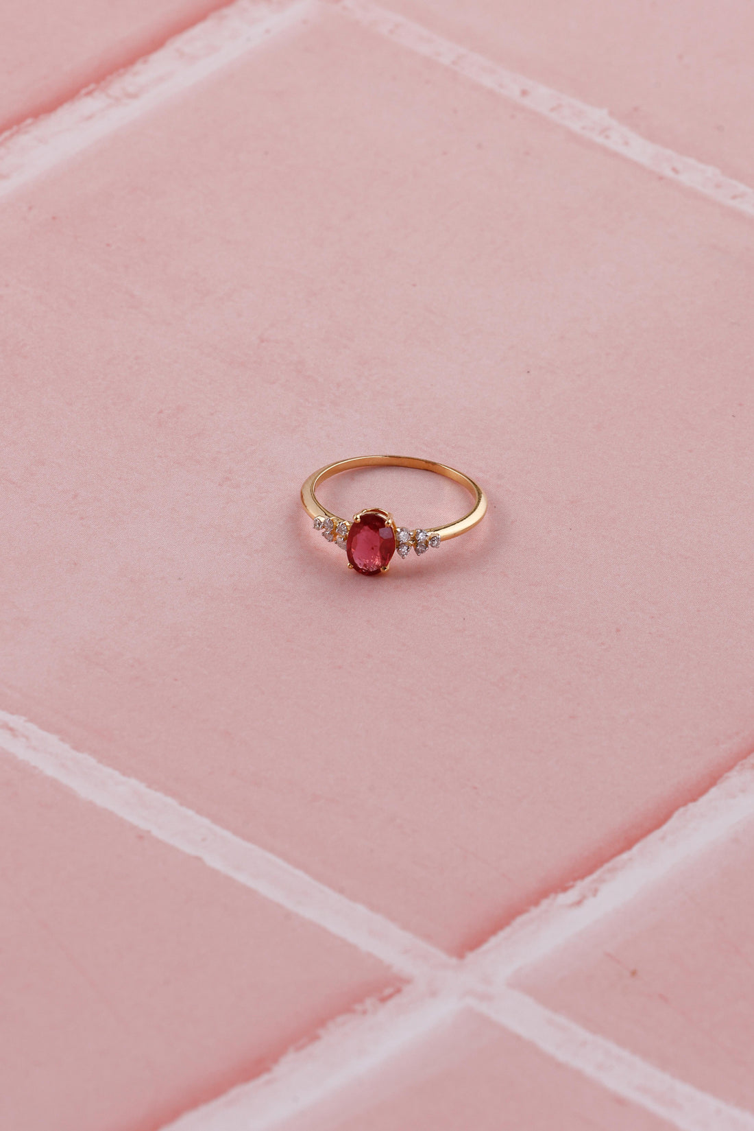 14K Gold Ruby and Diamond Ring: Dainty Eternity Design for Her