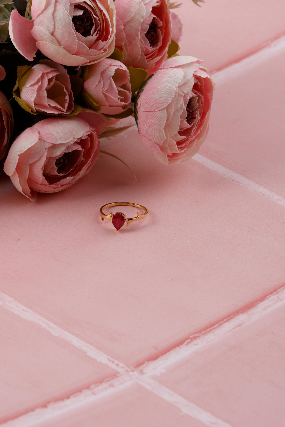 14K Gold Natural Ruby Pear Ring: Dainty Eternity Unique Designer Ring