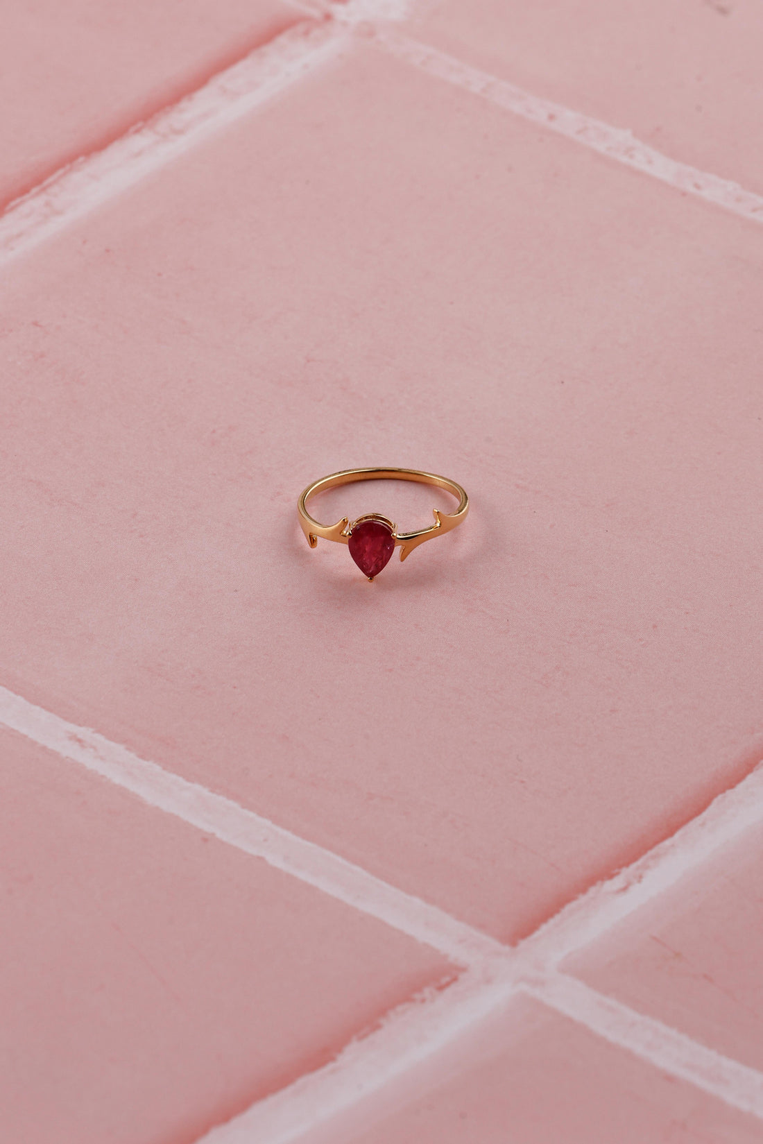 14K Gold Natural Ruby Pear Ring: Dainty Eternity Unique Designer Ring