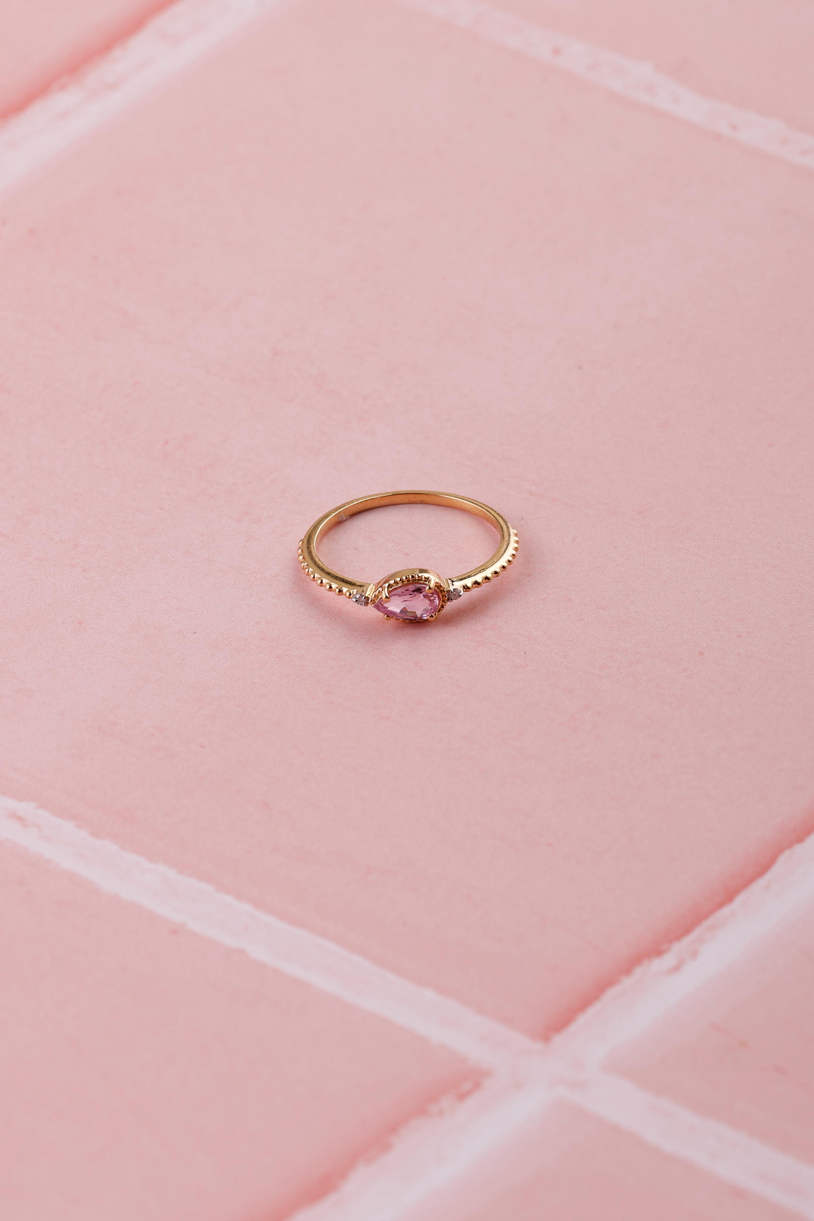 Dakota Johnson inspired 14K Gold Pink Sapphire Ring: Diamond Accent, Dainty Design