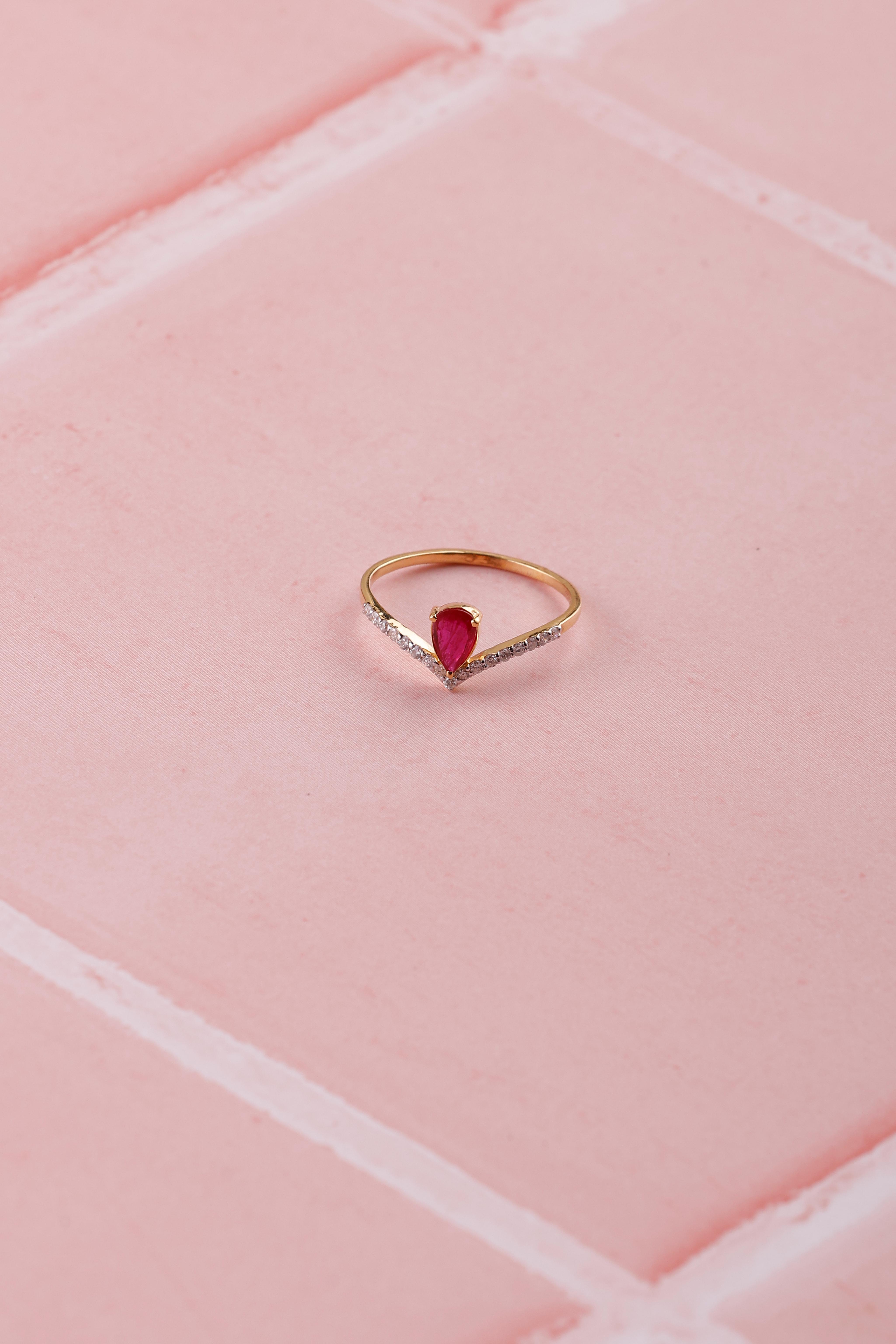 Kendall Jenner inspired 14K Gold Ruby And Diamond Ring