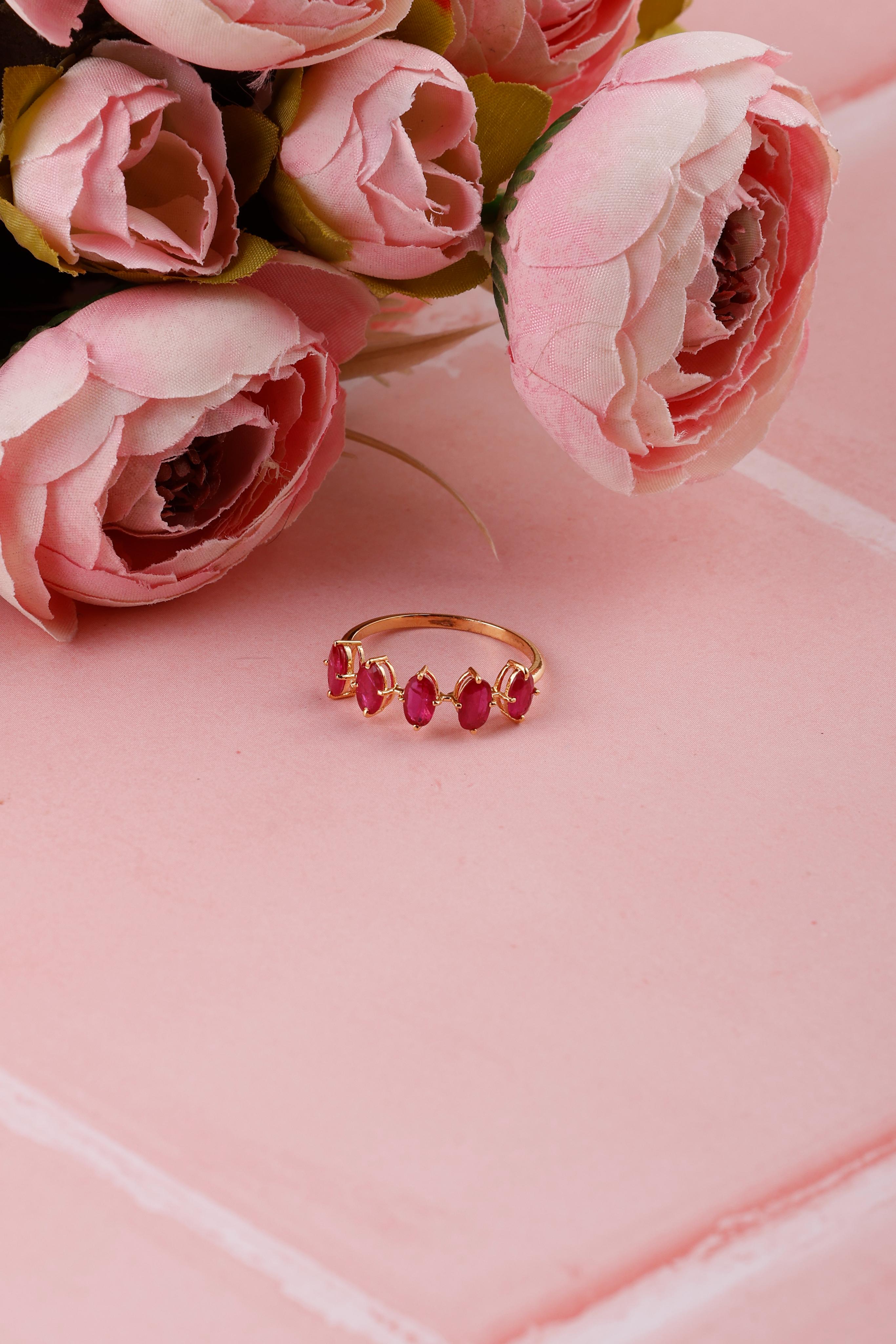 Ruby Ring 14K Gold Half Eternity Ring Band Oval Ring Customized Gift for her Anniversary Ring Gifts for girlfriend