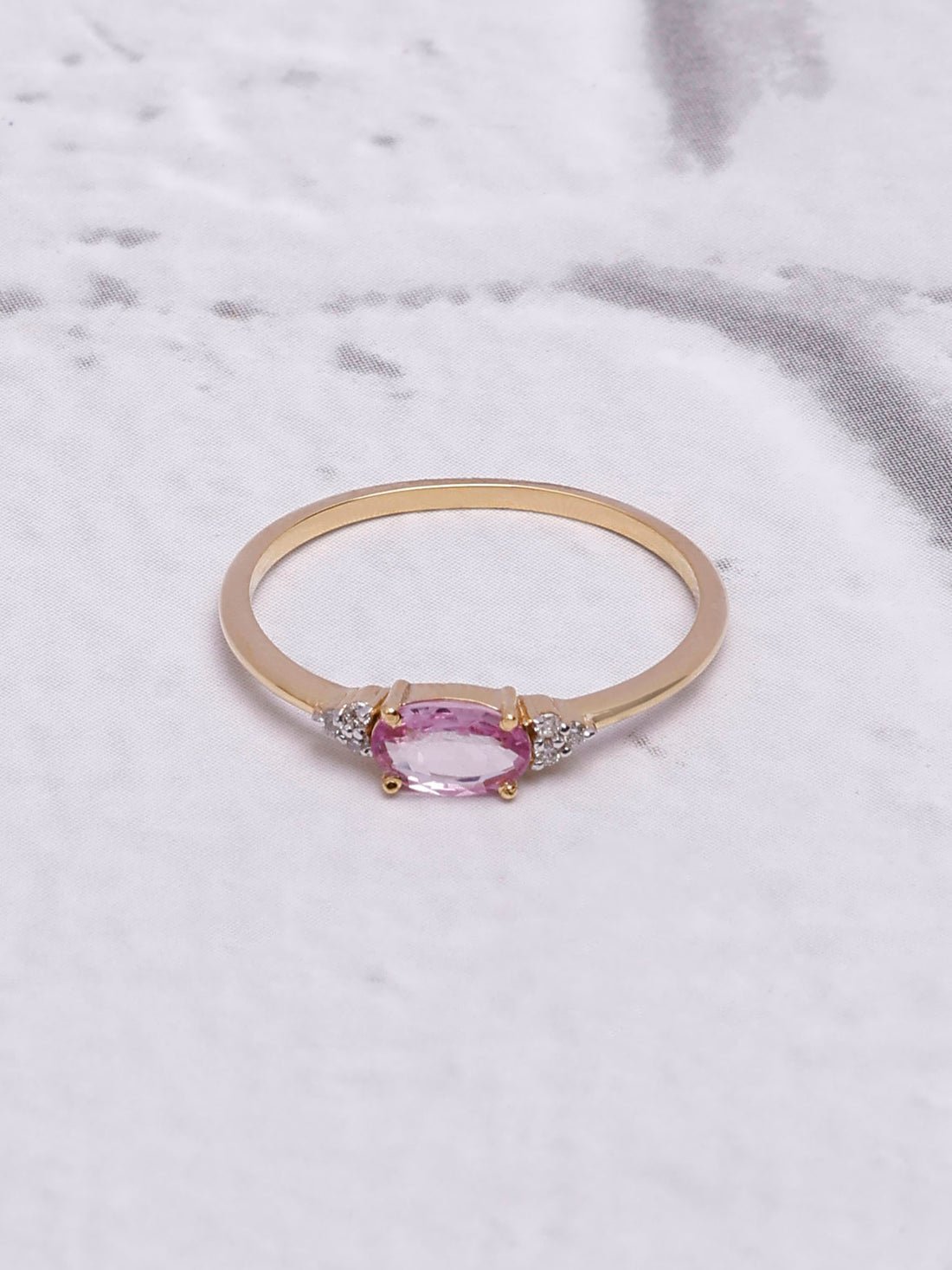14K Gold Pink Sapphire Ring: Diamond Accent, Dainty Design