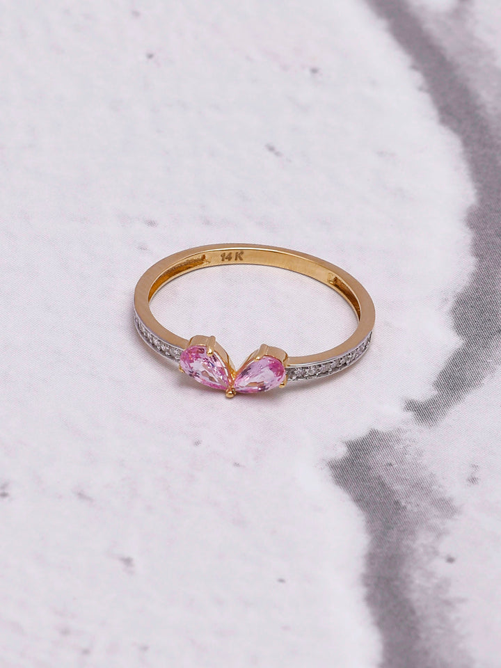 Kissie Pink Sapphire 14K Gold Ring With Natural Diamonds