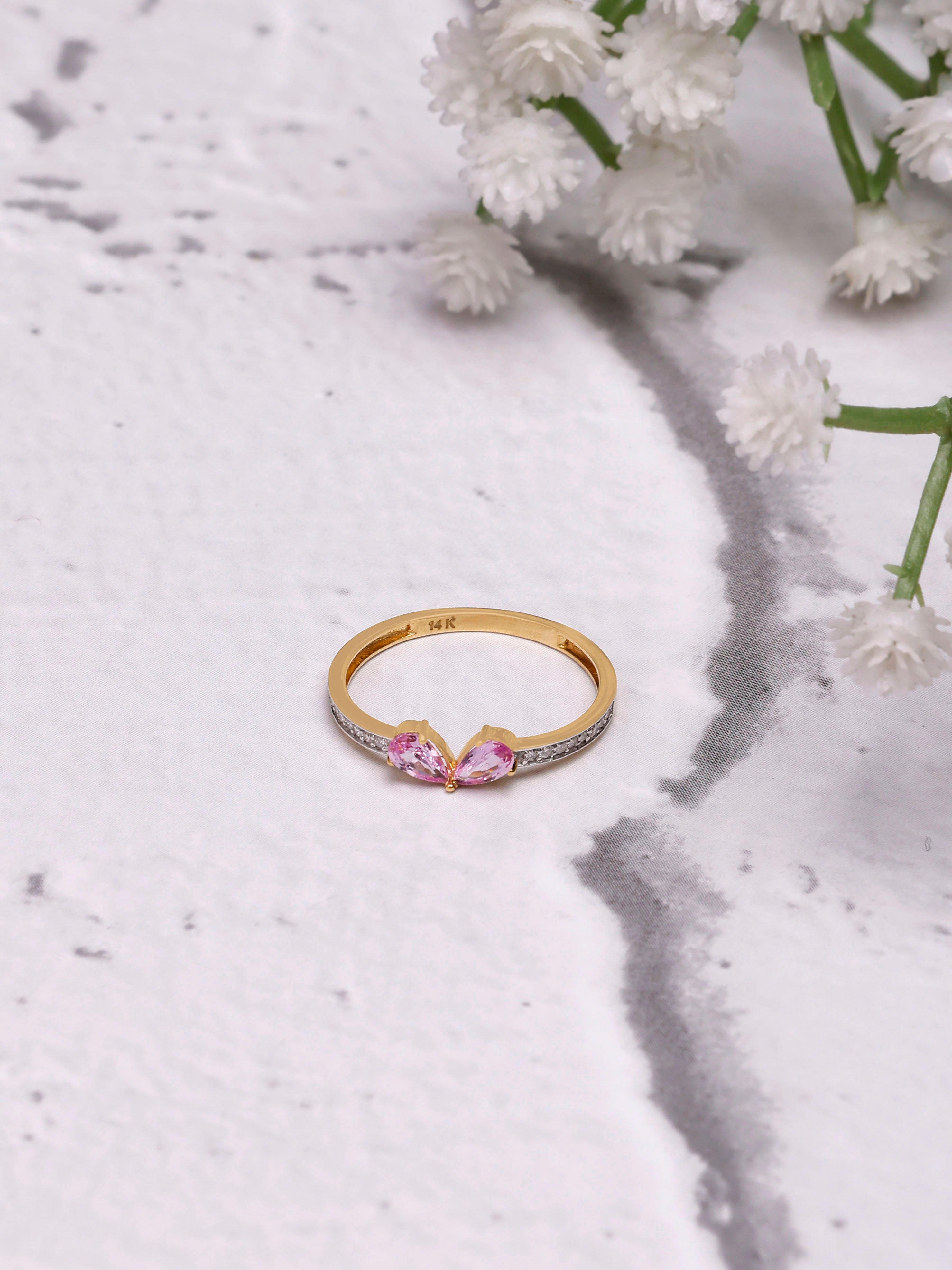 Kissie Pink Sapphire 14K Gold Ring With Natural Diamonds