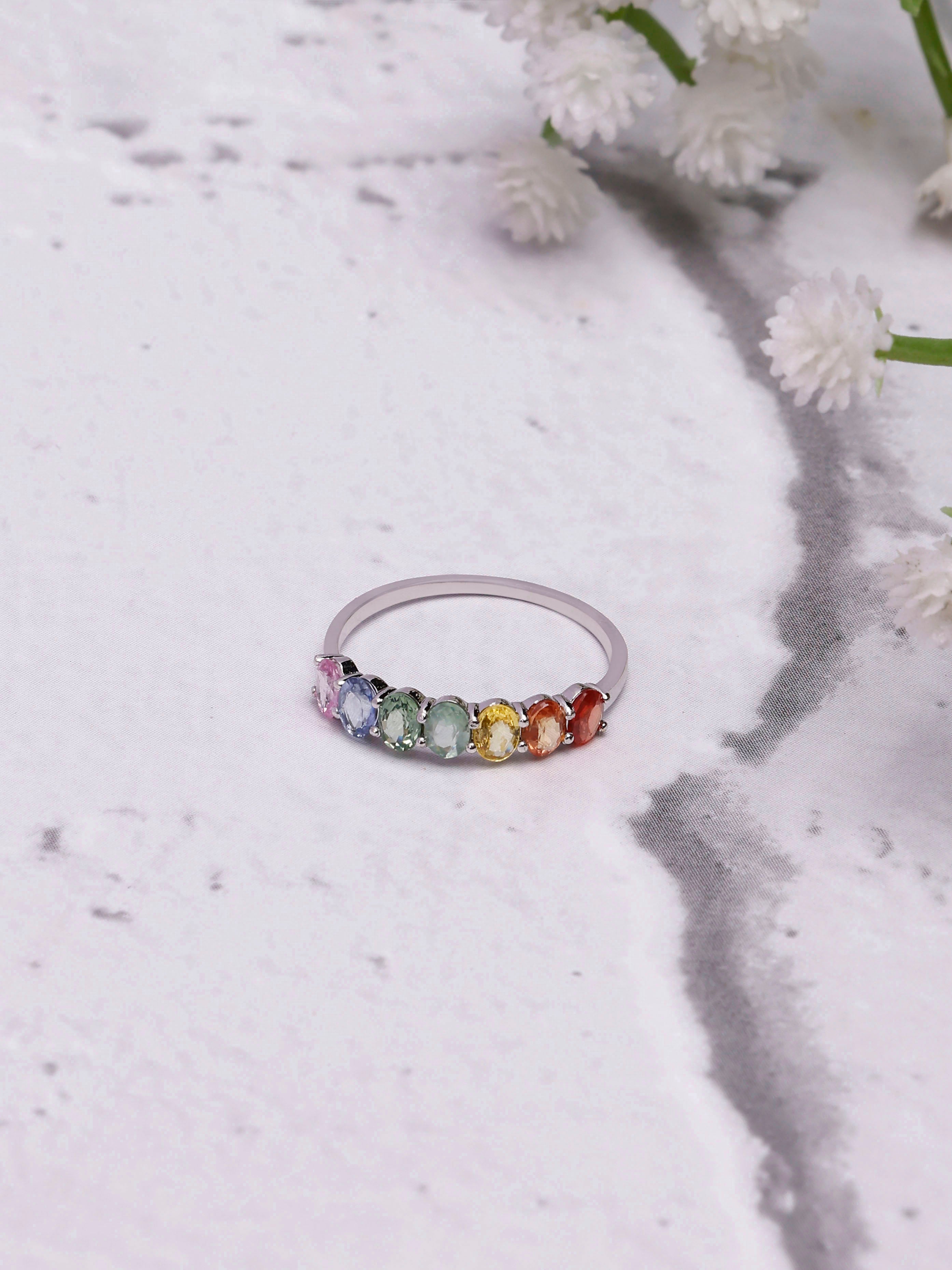 Multi Sapphire 14K Gold Rainbow Ring Band