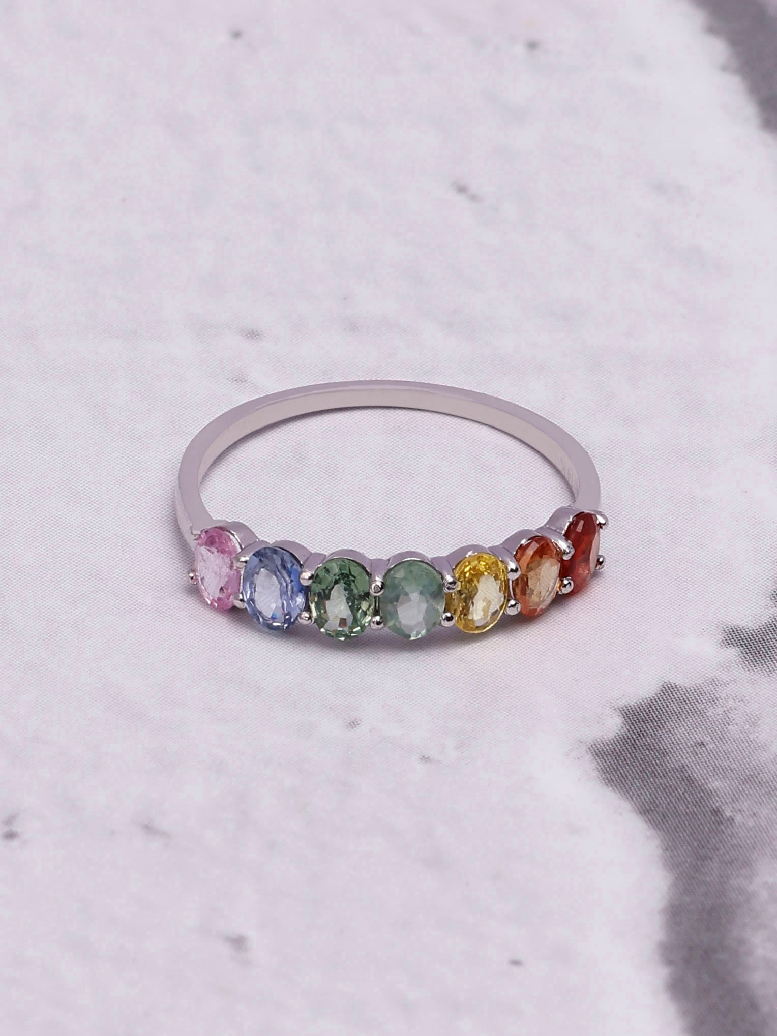Multi Sapphire 14K Gold Rainbow Ring Band