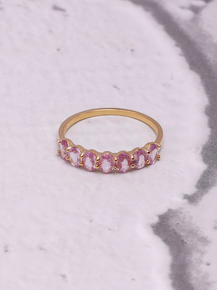 14K Gold Pink Sapphire Oval Ring: Statement Band