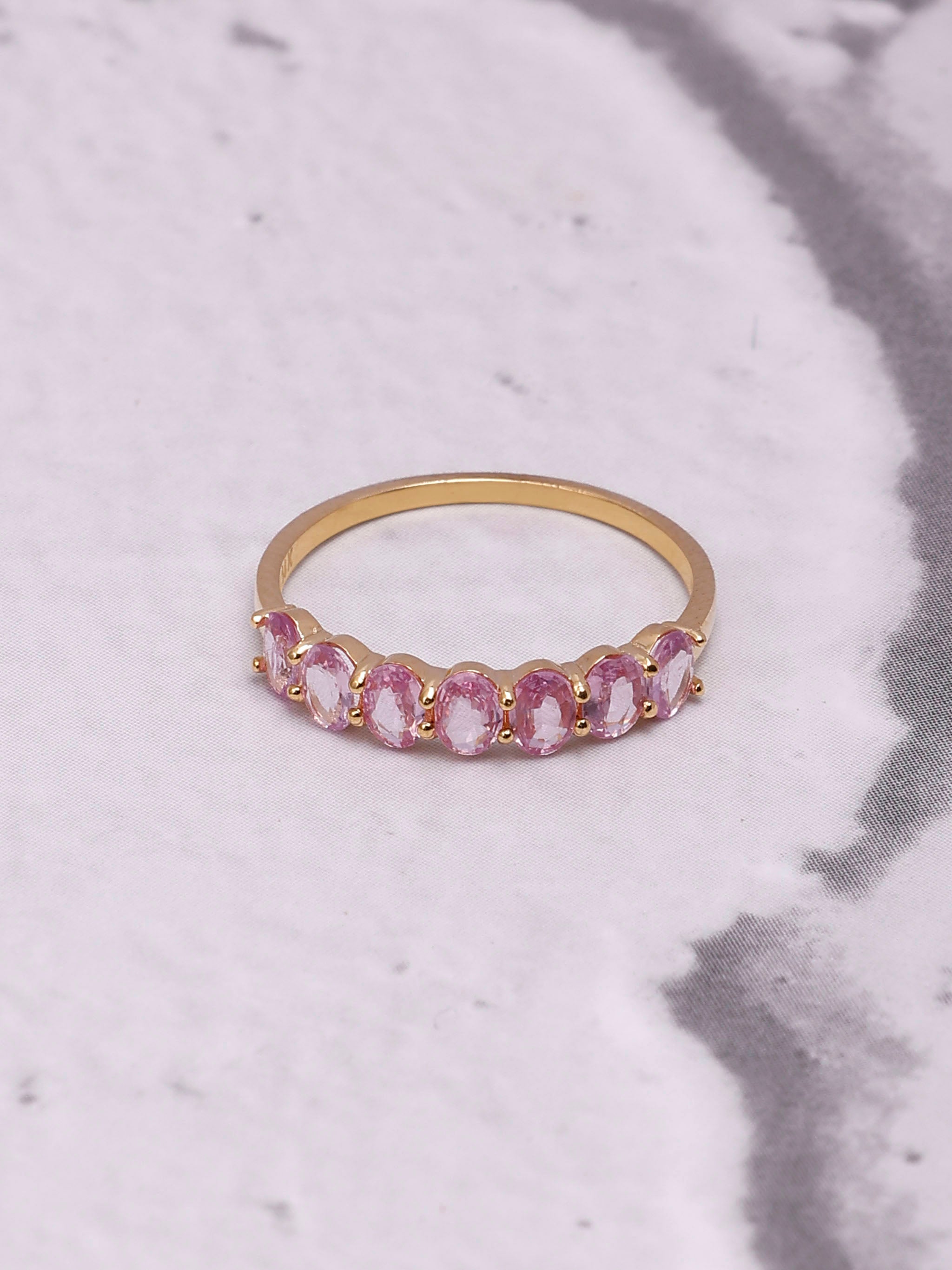 14K Gold Pink Sapphire Oval Ring: Statement Band