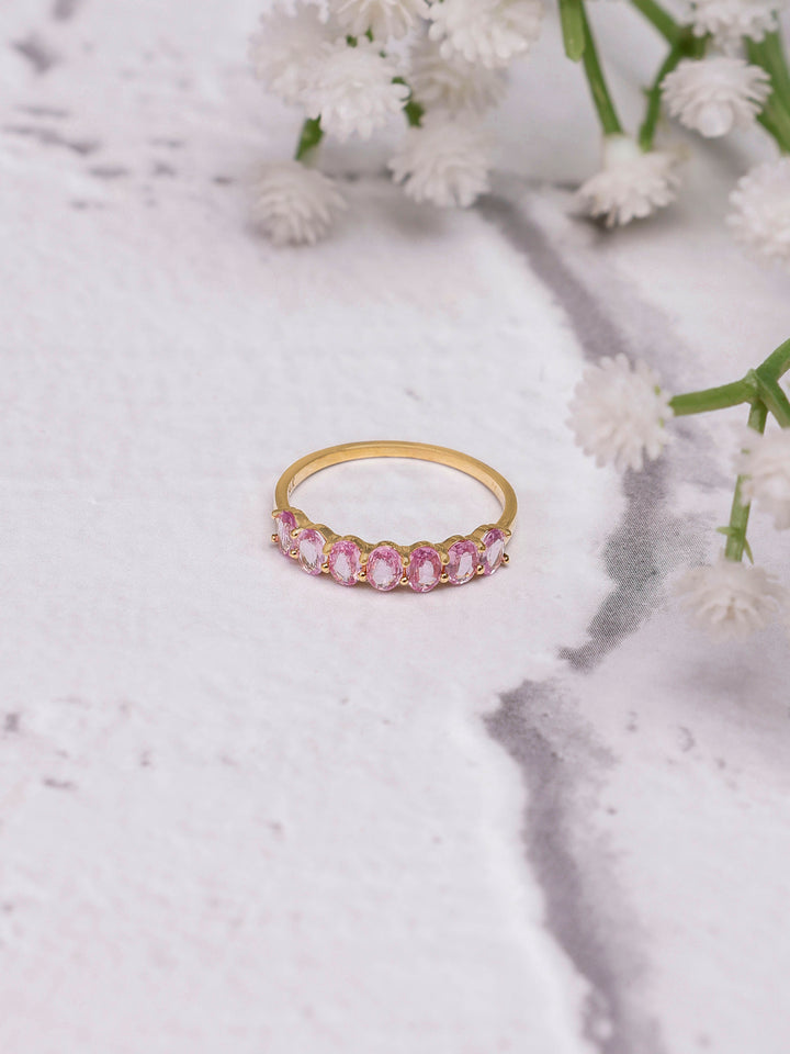14K Gold Pink Sapphire Oval Ring: Statement Band