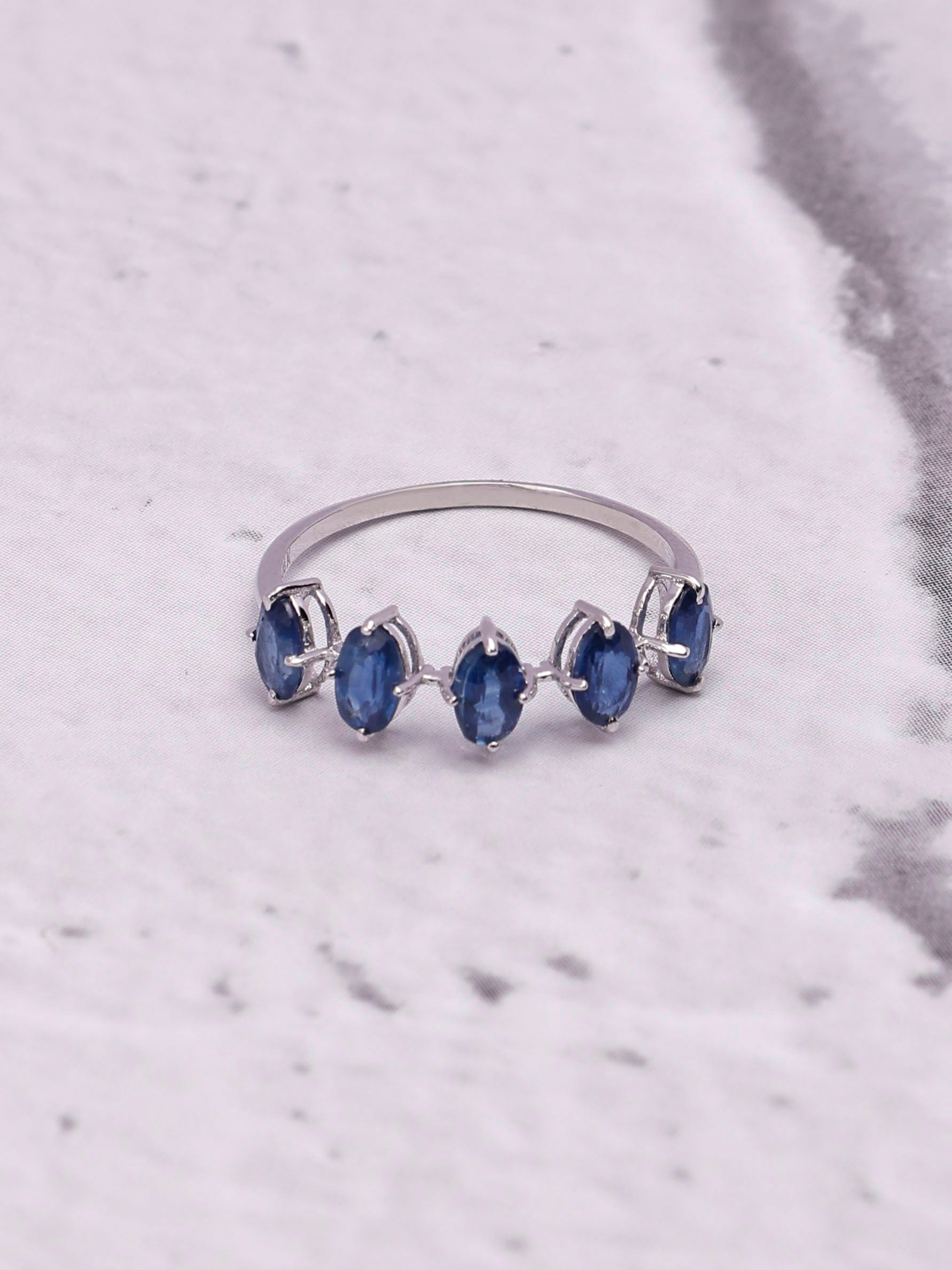 Oval Blue Sapphire 14K Gold Half Eternity Ring Band