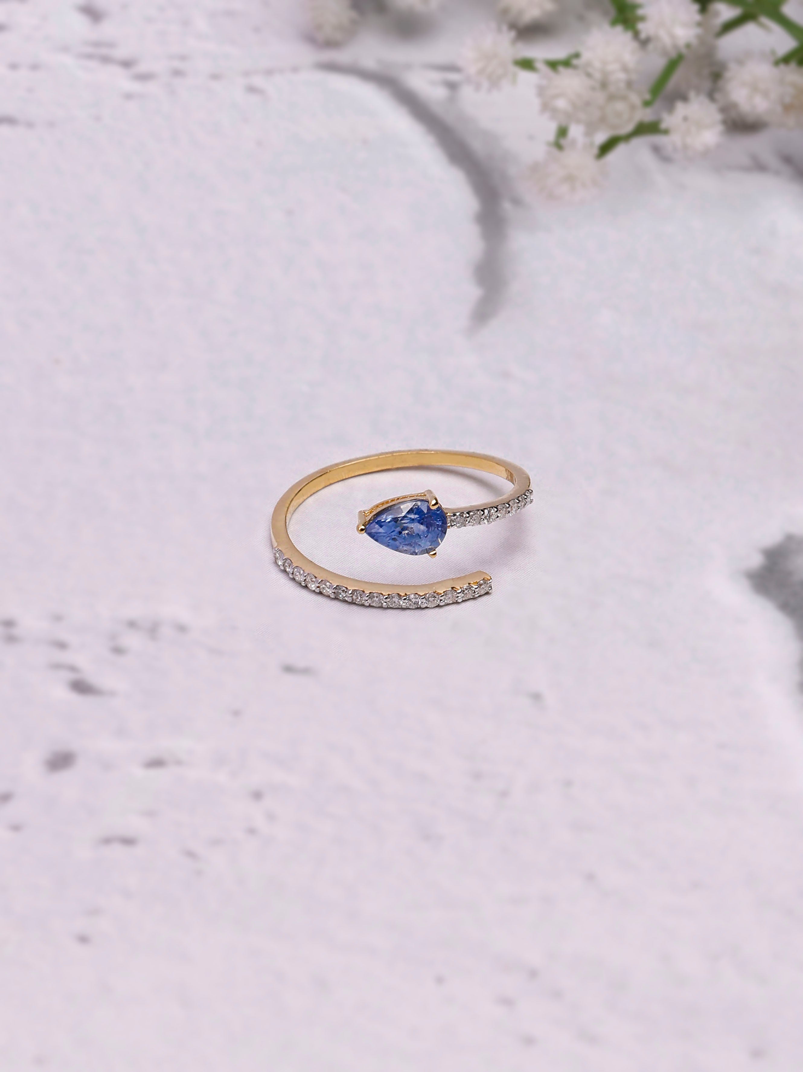 Selena Gomez Inspired 14K Gold Blue Sapphire Ring: Diamond Eternity Huggies Band